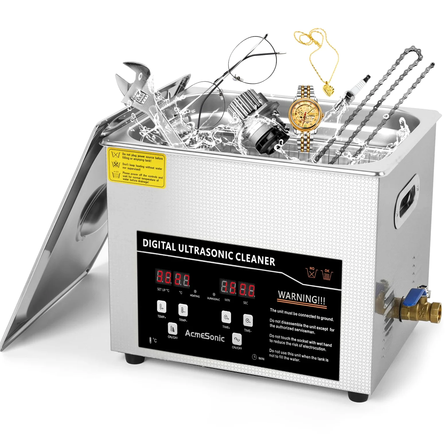 Máquina de limpieza por ultrasonido digital de 10 litros, limpiador ultrasónico de laboratorio de acero inoxidable SUS 304, limpiador sónico para herramientas profesionales, piezas de