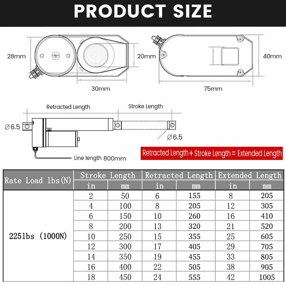 DCHOUSE Actuador lineal 1000N 50mm 12V CC para puertas electrónicas médicas
