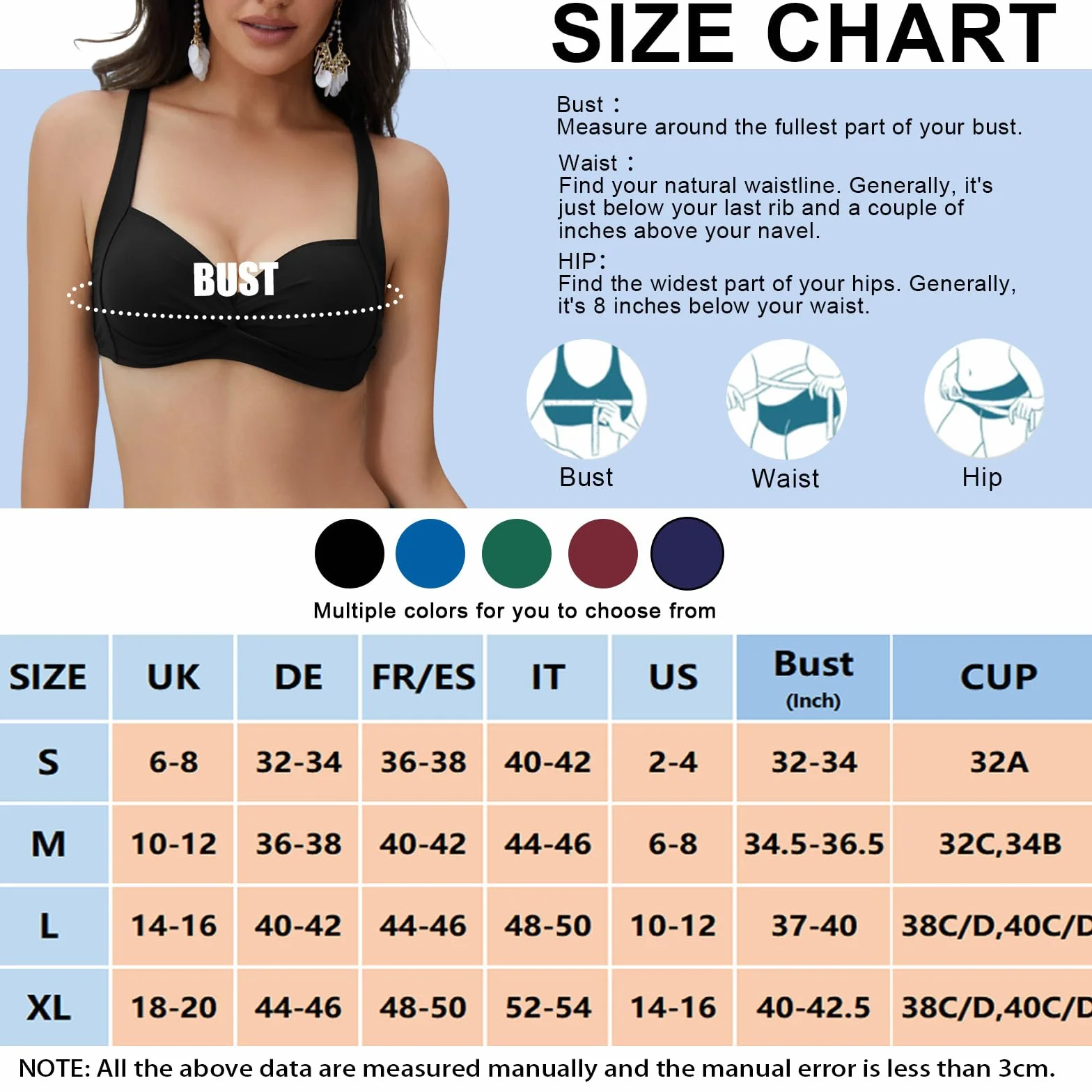 Top de Bikini Push Up para Mujer Traje de Baño Corte con Torsión Clásico Retro