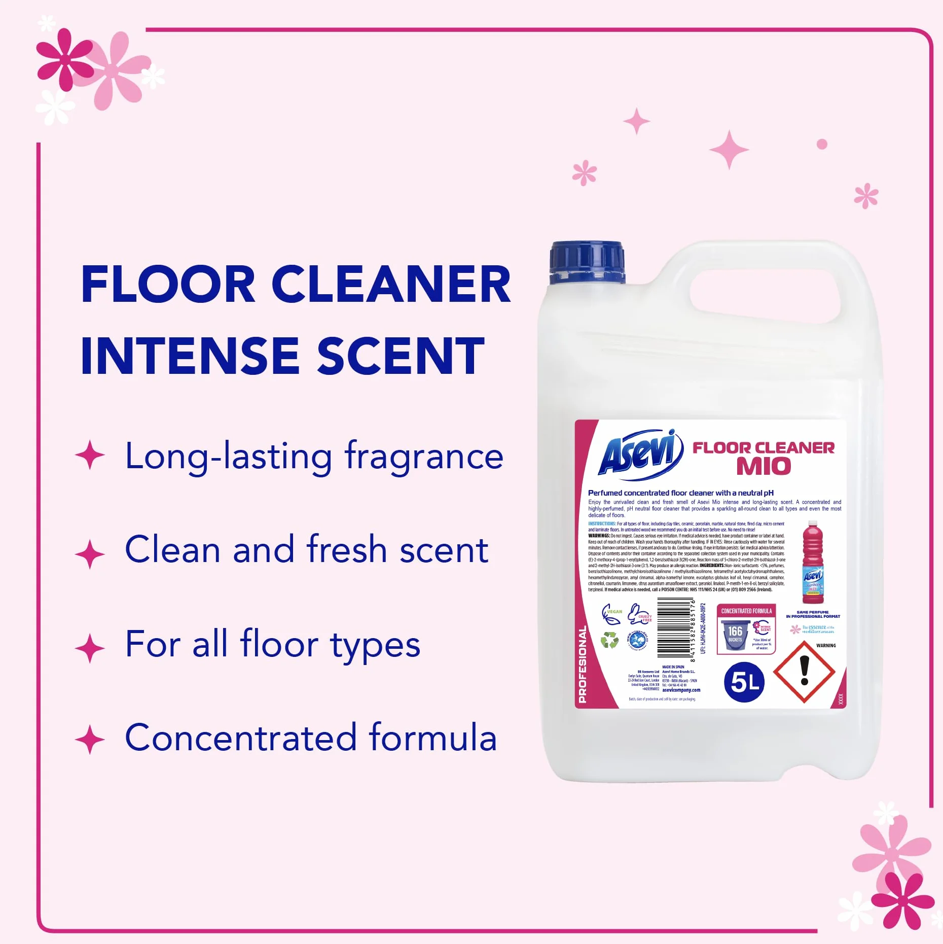 Asevi Fregasuelos Perfumado Concentrado 5L pH Neutro para Todo Tipo de Suelos