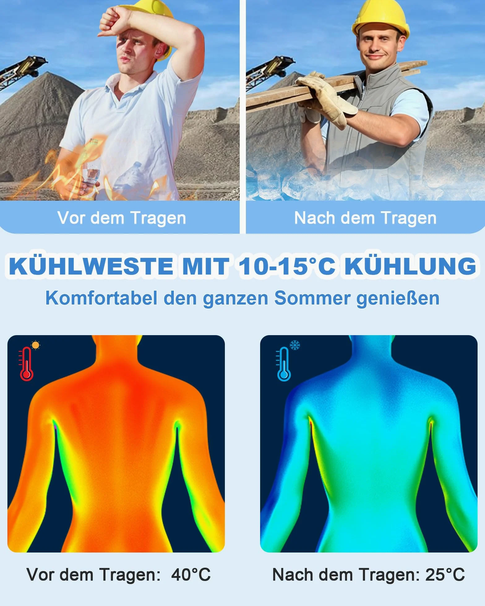 Chaleco refrigerante, chaleco de hielo con 16 bolsas de hielo para hombre y mujer, chaleco de refrigeración de nailon sin mangas para verano clima cálido, gris, XXL