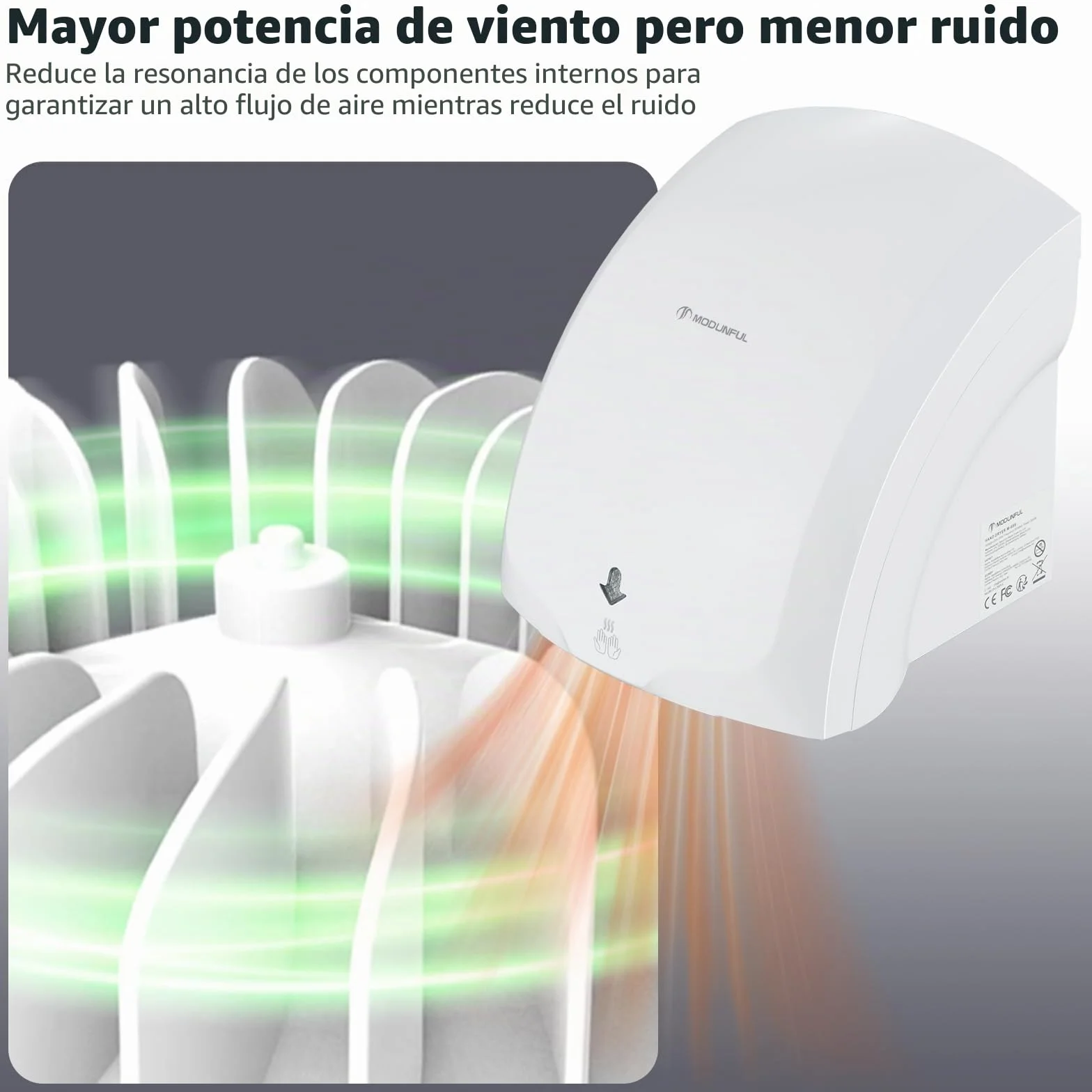 Secamanos Automático de Pared 220V 2000W Blanco con Luz Piloto