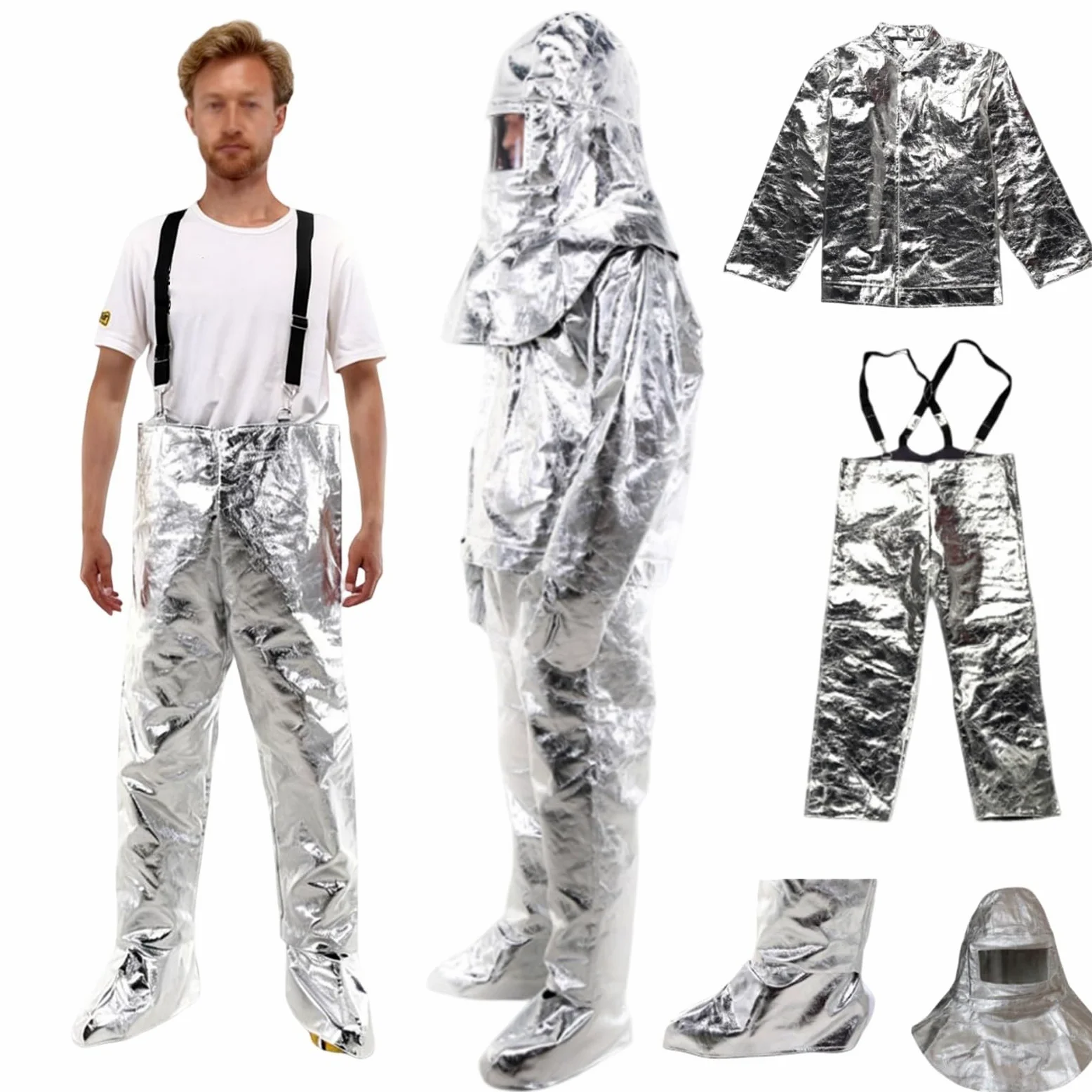 Traje Anti-radiación térmica de 1000 ℃, Traje de lámina de Aluminio Compuesto, Traje ignífugo contra radiación térmica,para extinción de Incendios, metalurgia, Uso doméstico, Industrial