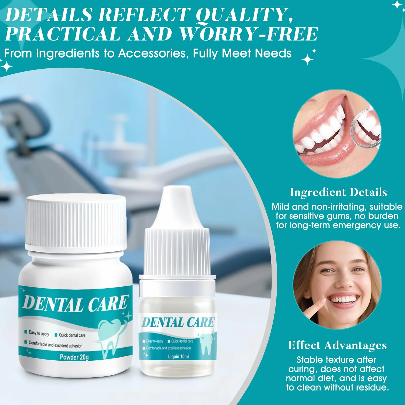 Cemento Dental Adhesivo para Caries Empastes Puentes Coronas Rellenos Secado Rápido 4 Piezas