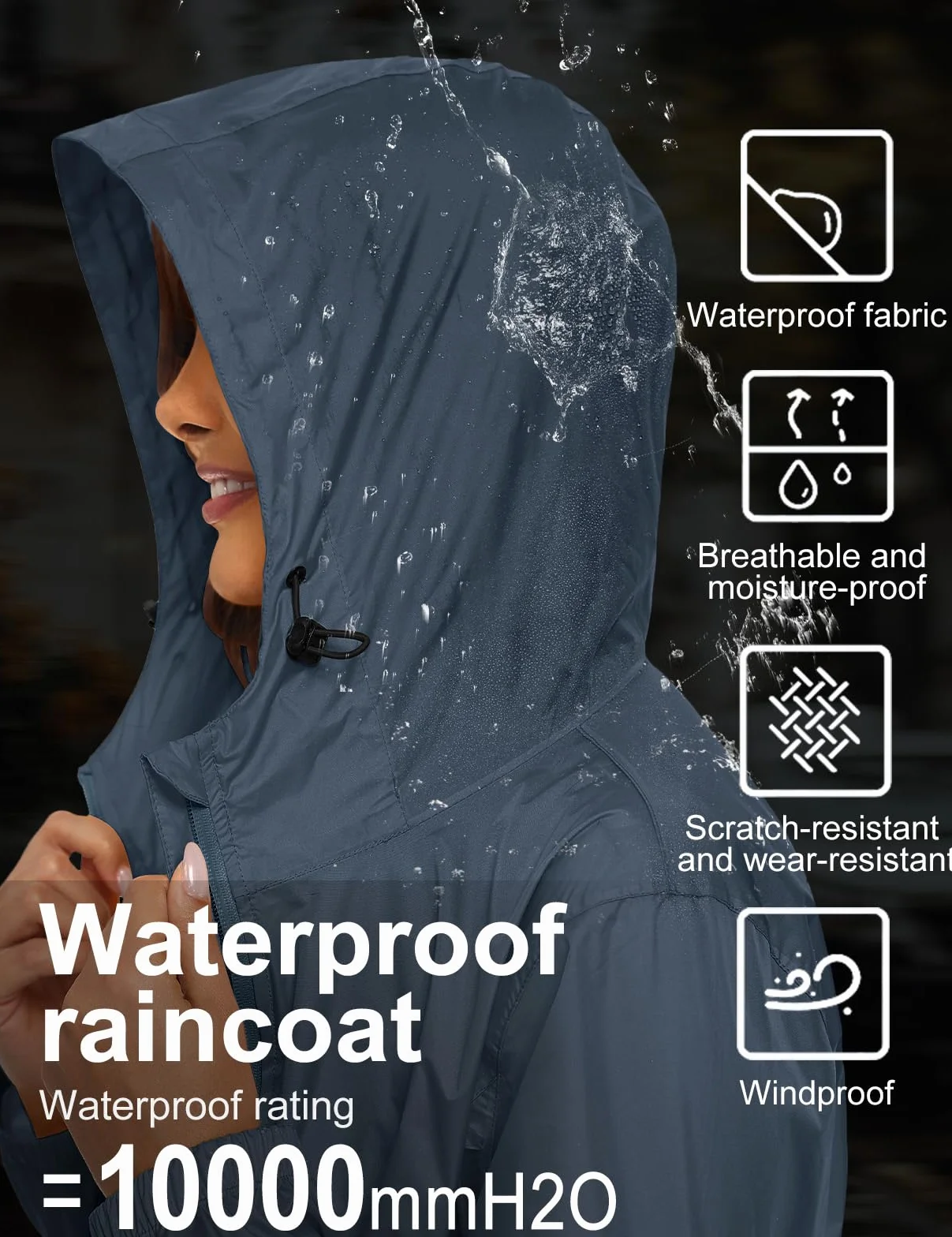 CMTOP Chubasquero Mujer Plegable Impermeable Cortavientos Chaqueta de Lluvia con Capucha