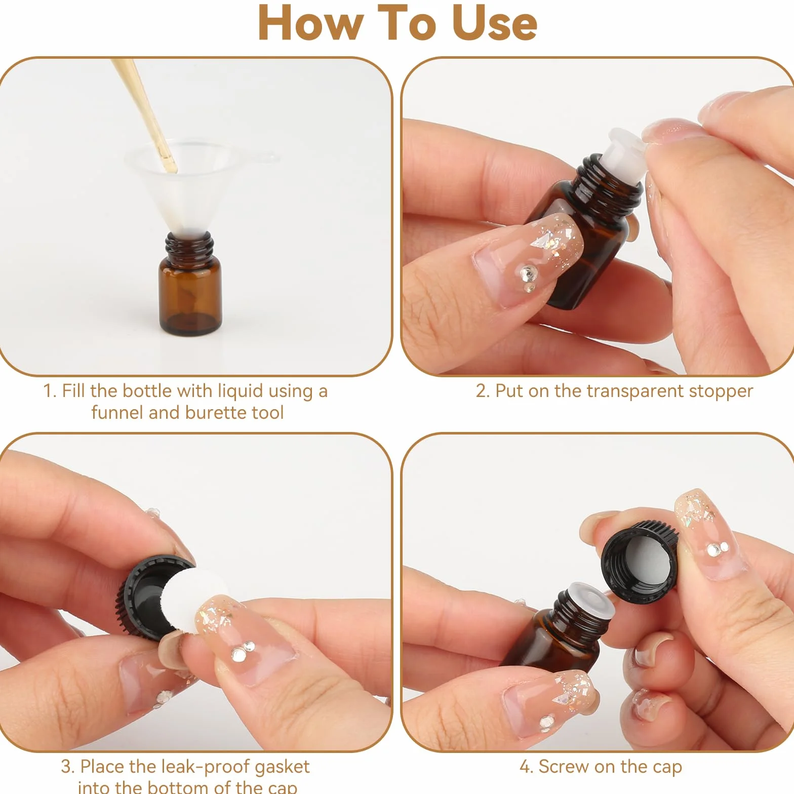 Botes Aceites Esenciales 30 Ámbar 2ml Mini Bottiglia di Vetro Rellenable con Embudos Cuentagotas