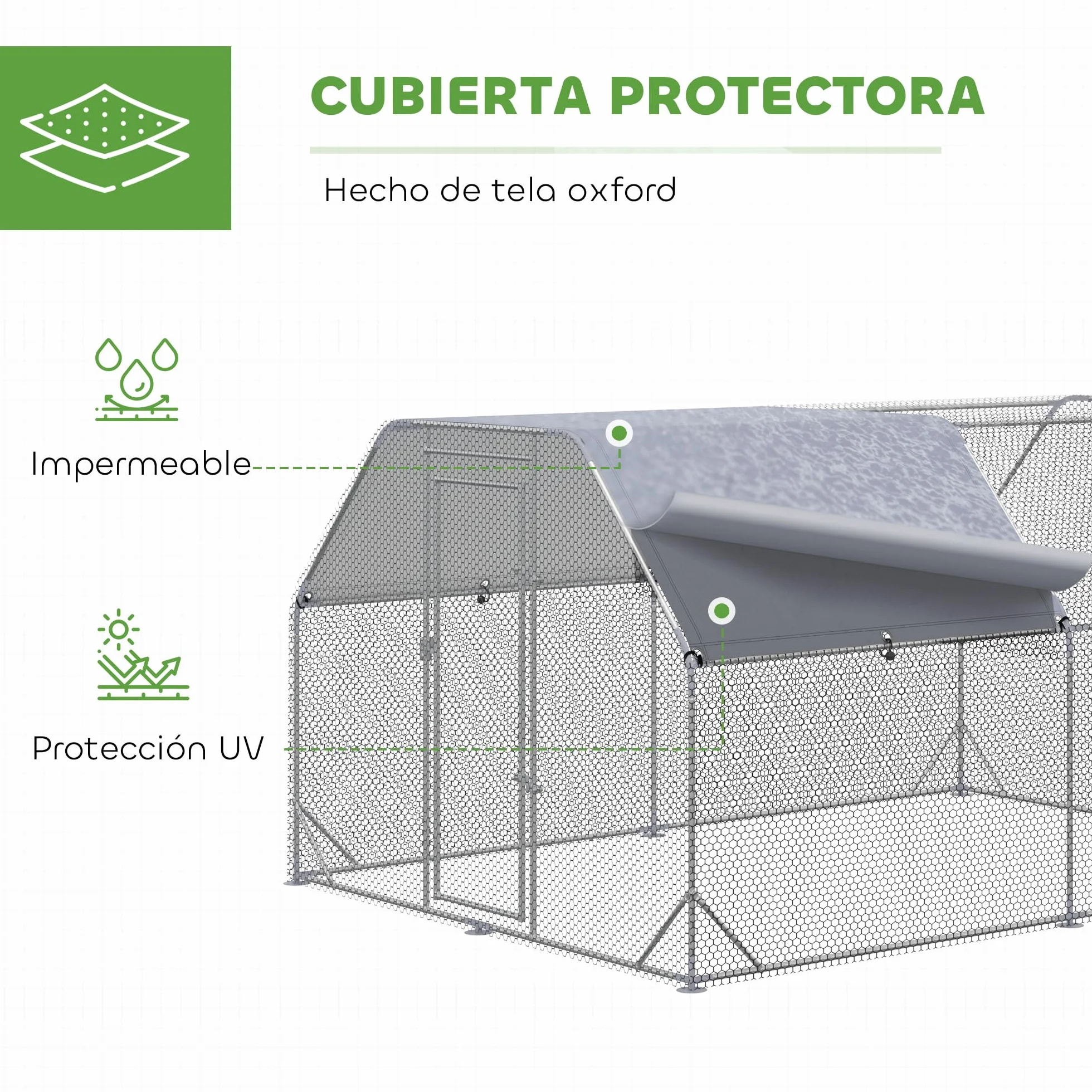 PawHut Gallinero Exterior Grande Walk-in 2,8x3,8x1,95 m Acero Galvanizado 10-12 Gallinas