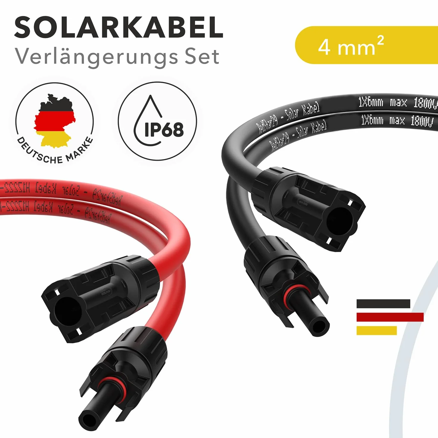 RedStar24 Cable Solar 4mm² 6mm² IP68 Extensión Fotovoltaico Resistente UV 2m