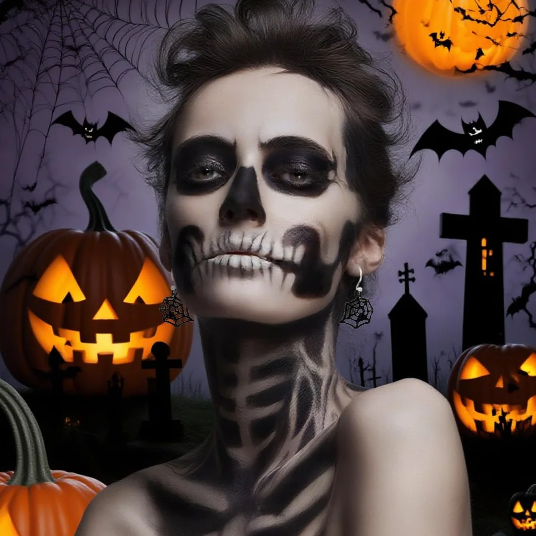 Juego de 6 pares de aretes de Halloween, aretes divertidos de calabaza, murciélago y araña, colgantes con temática de araña, decoraciones para niñas y mujeres