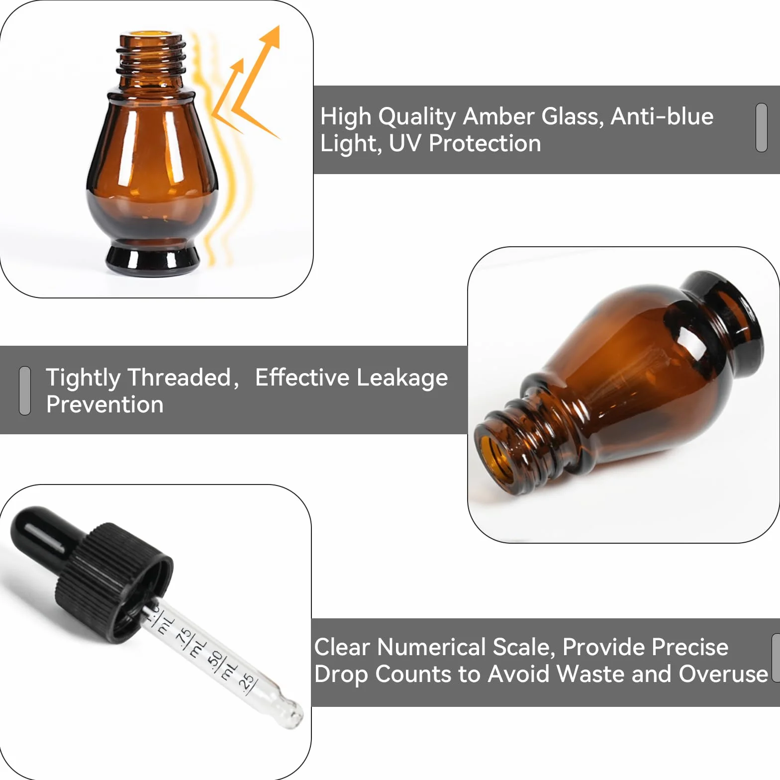 Frasco Cuentagotas Cristal 10ml Ambar Botellas de Vidrio con Pipeta para Aceite Esencial