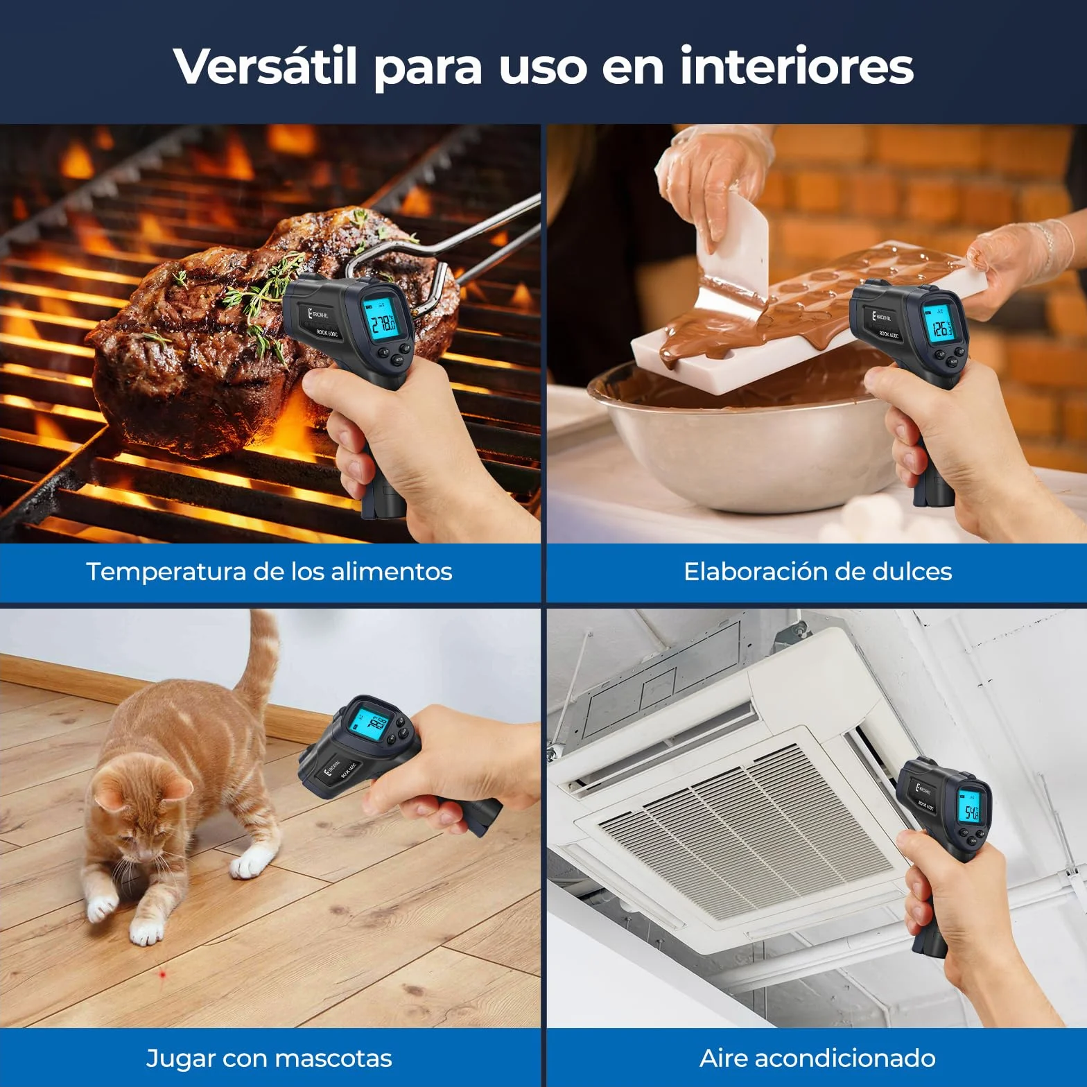 ERICKHILL Termómetro infrarrojo -50°C~600°C Pistola láser sin contacto LCD Pantalla retroiluminada Emisividad ajustable