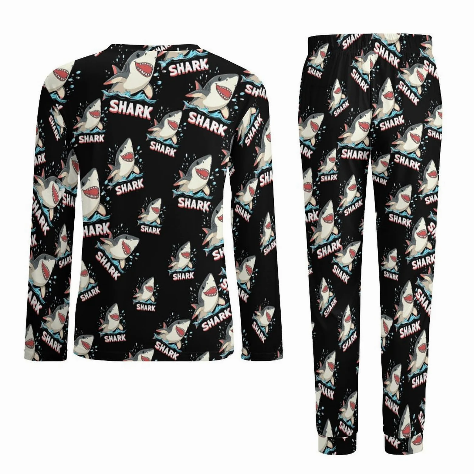 Shark - Conjunto de pijama para hombre, cuello redondo, ropa de dormir larga, 2 piezas