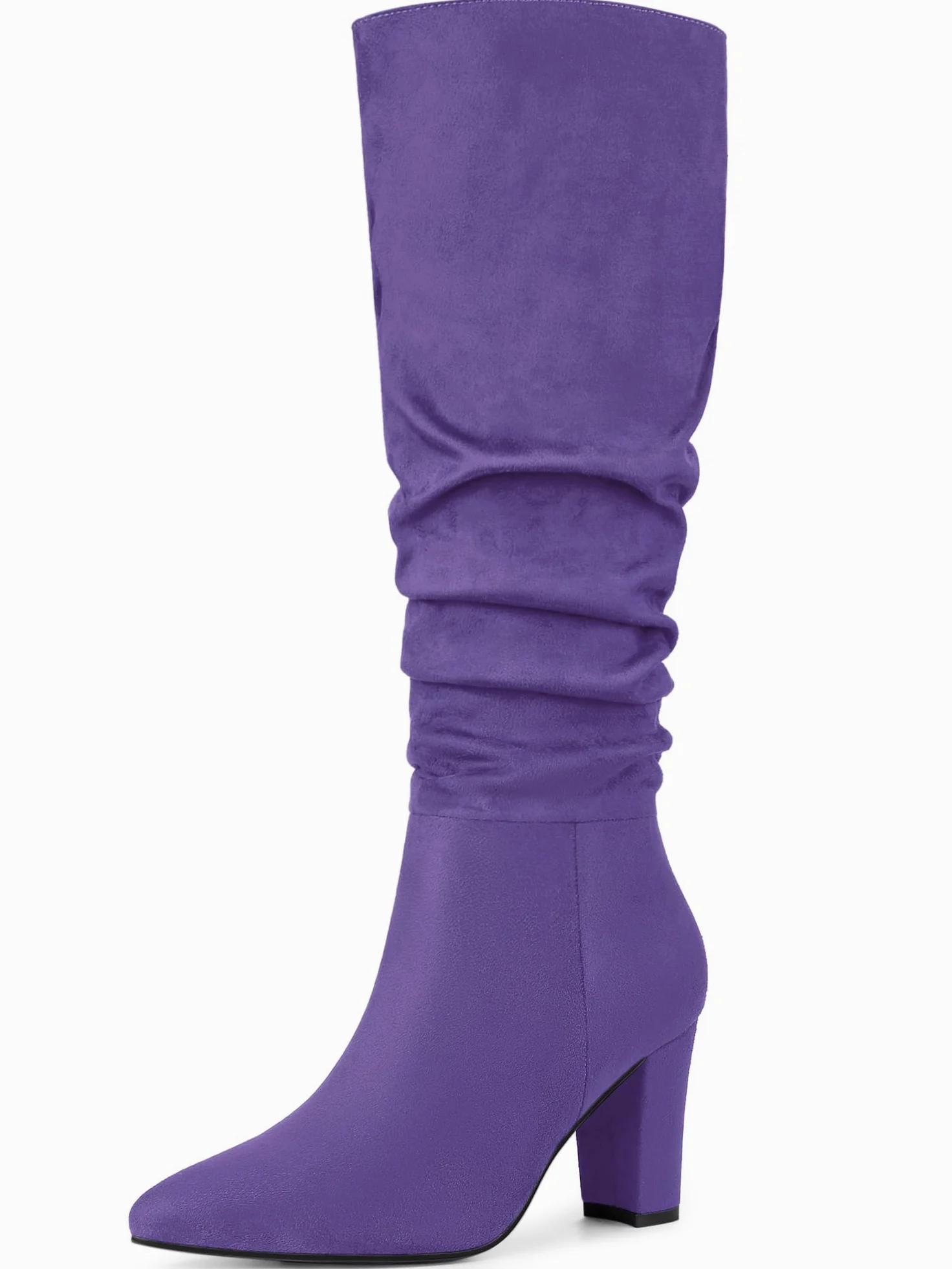 Allegra K Botas altas hasta la rodilla con punta puntiaguda y tacón grueso para mujer