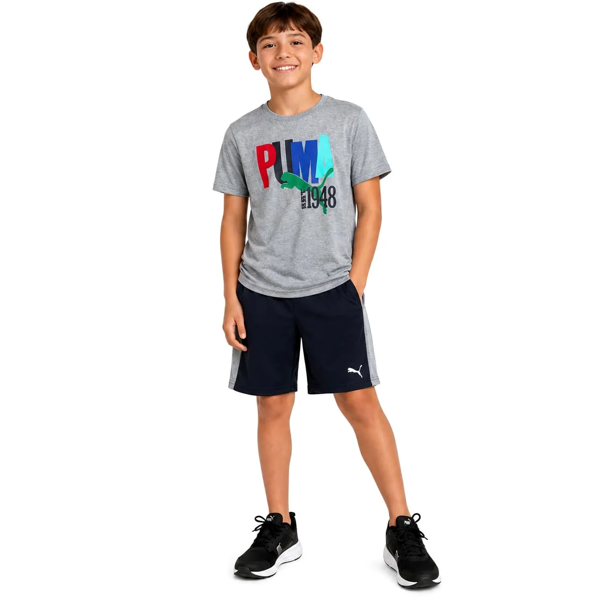 PUMA Conjunto de pantalones cortos activos para niños, camiseta de ajuste seco y pantalones cortos de gimnasio de alto rendimiento, conjunto de ropa deportiva para niños (4-16)