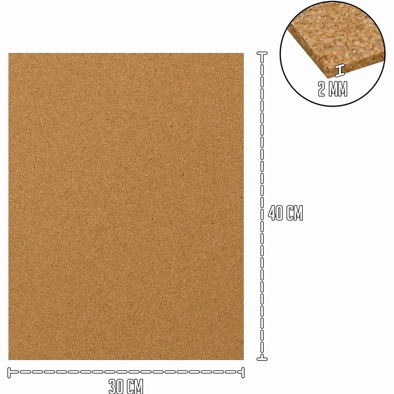 Pack de 6 Láminas de corcho 30x40 cm 2 mm para decoración y manualidades