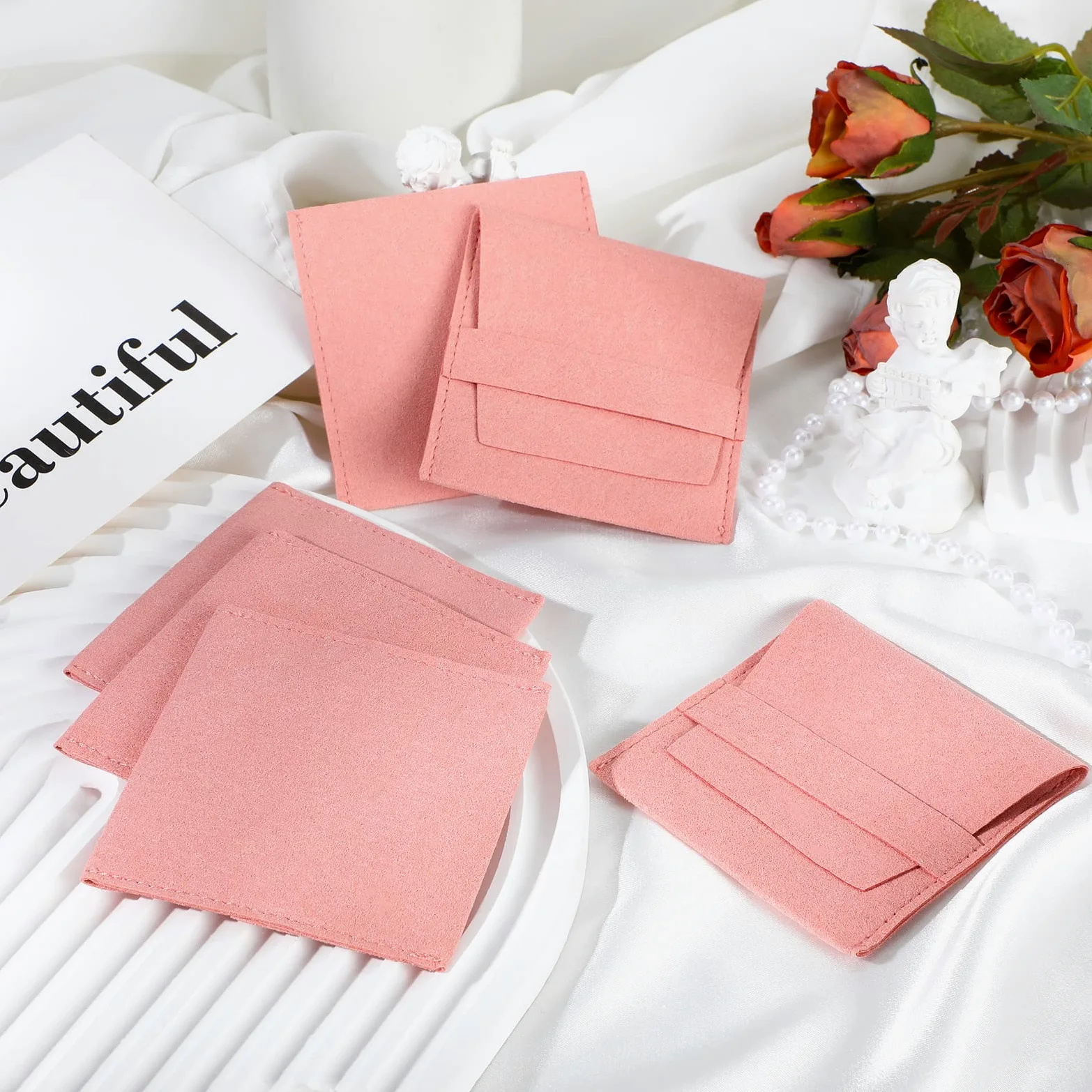 120 bolsas de microfibra para joyas, bolsas de embalaje de joyas, bolsas de regalo de joyería con paño de limpieza de joyas (rosa)