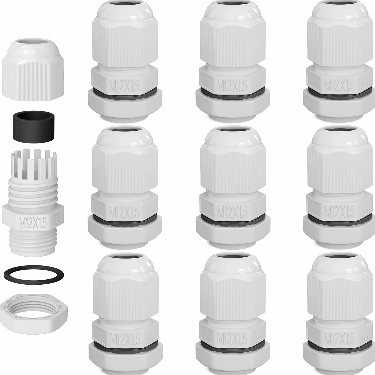 Prensaestopa M12 IP68 Impermeable 3-6,5 mm Rosca Métrica Blanco