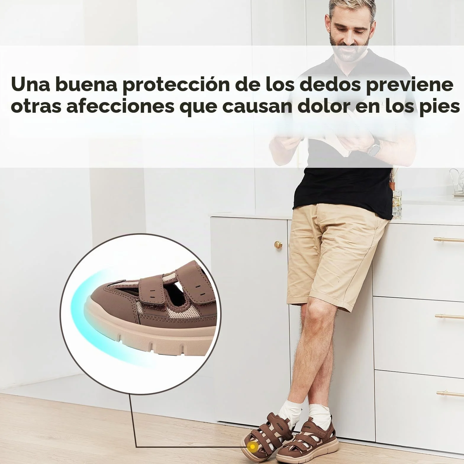 FitVille Sandalias Diabéticos Hombre Extra Anchas Sandalias Ortopédicas Cómodas para Ancianos Fascitis Pies Hinchados