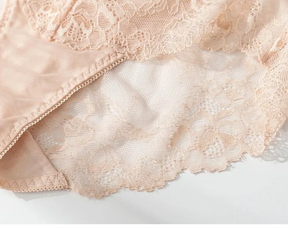 Ropa interior de encaje transpirable de talle bajo para mujer