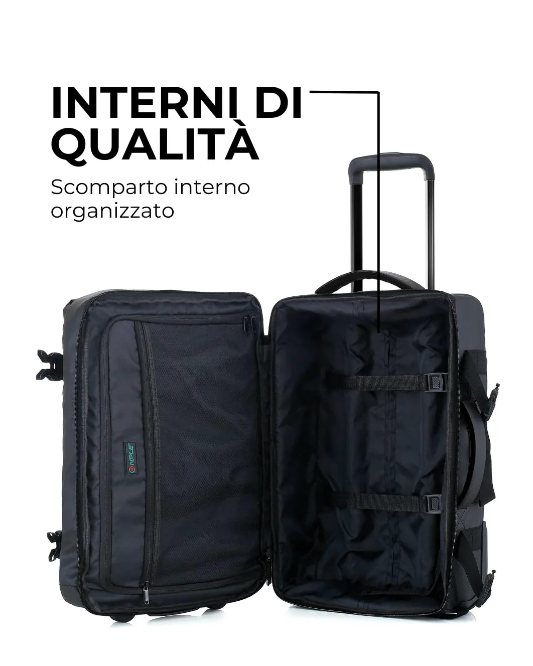 Nomad - Mochila trolley de viaje 2 en 1, convertible mochila/maleta, negra, poliéster impermeable, 55 x 35 x 20 cm, con ruedas deslizantes y cierre TSA