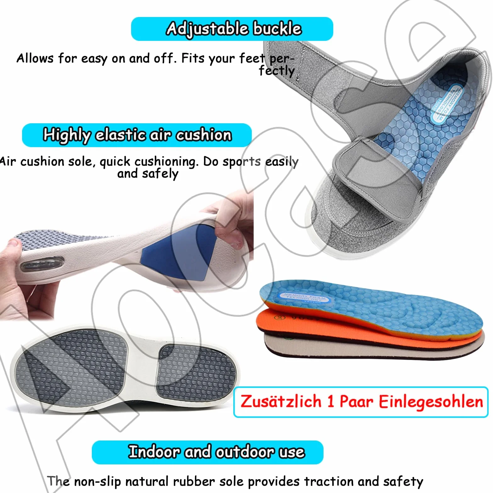 Zapatos para Diabeticos Pies Hinchados Hombre Zapatillas Pie Diabetico Ortopedicos Ancho Especial Caminar Negro 46 EU