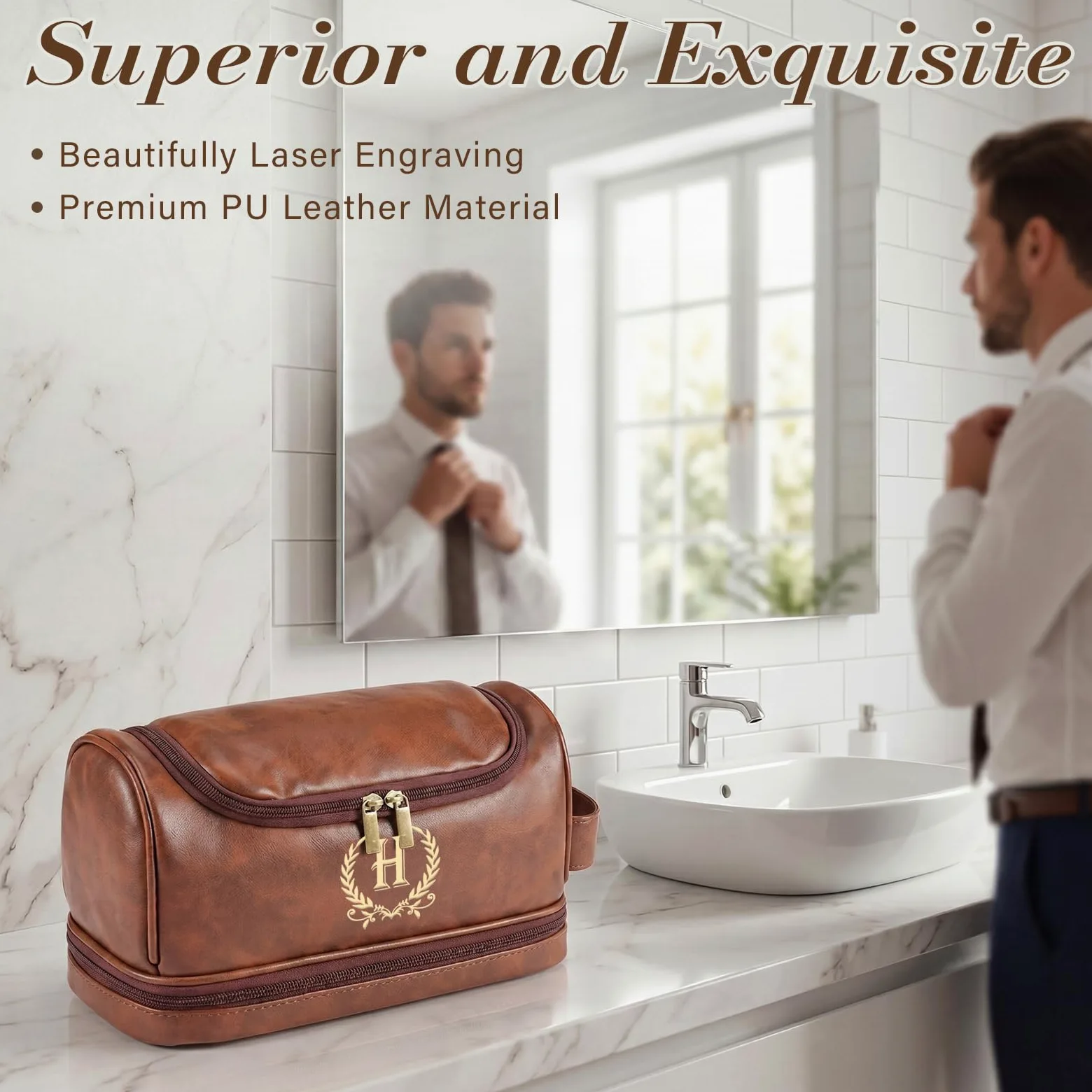 Neceser de cuero personalizado para hombres, regalos para hombres, kit de viaje de artículos de aseo personalizados, bolsas de afeitado, ideas de regalo para Navidad, aniversario, cumpleaños, papá