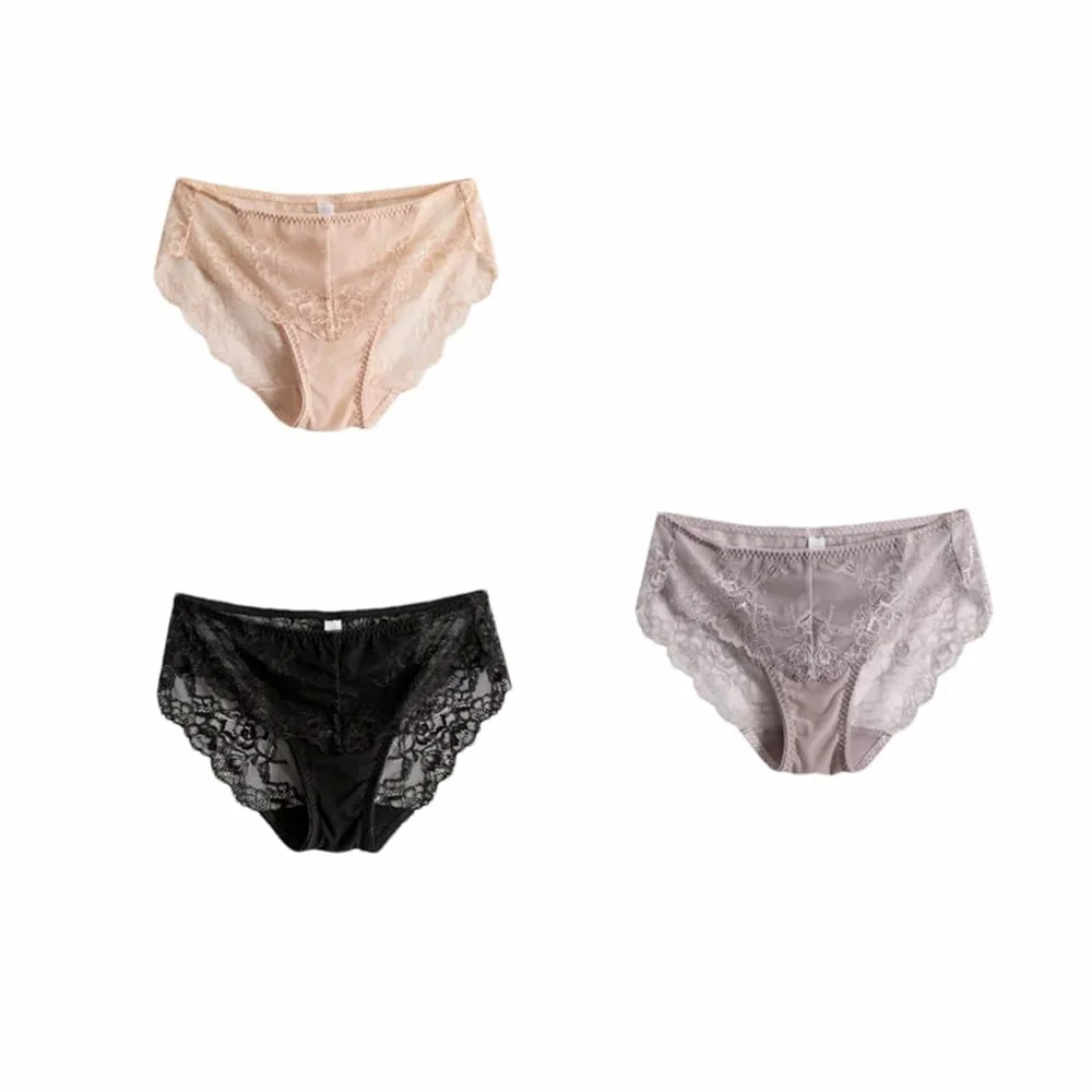 Ropa interior de encaje transpirable de talle bajo para mujer