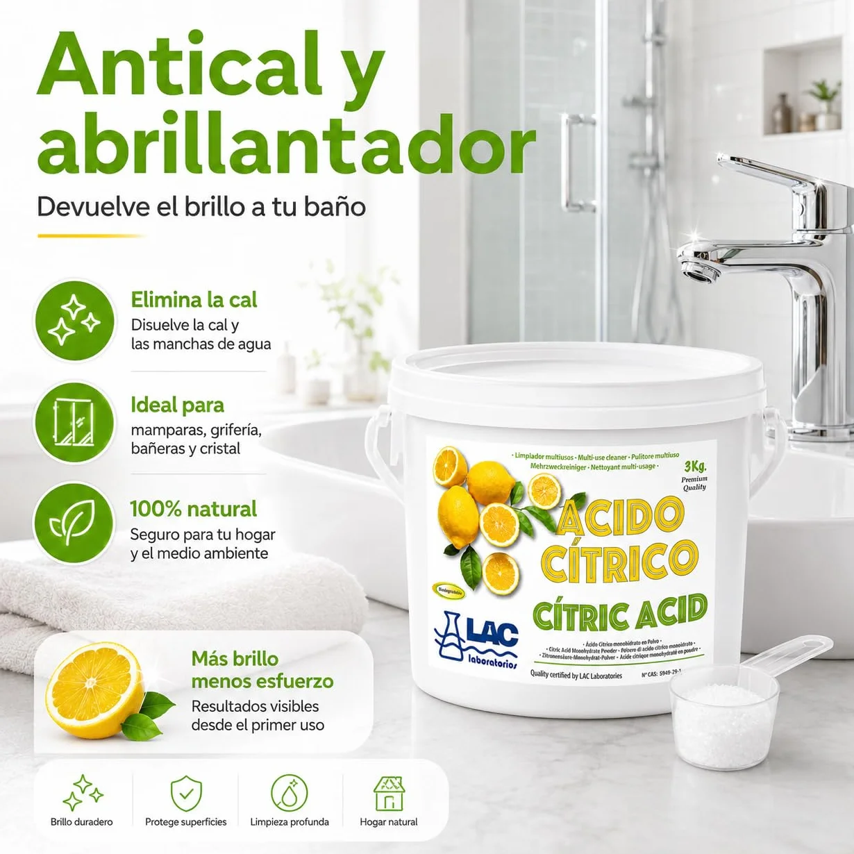 Ácido Cítrico Anhidro Natural 100% Puro 3 kg Laboratorios LAC - DIASA