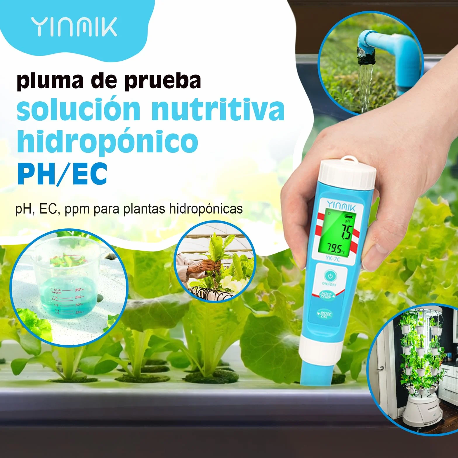 YINMIK Medidor Cloro Piscina Digital, Kit Cloro y pH para Piscina y Acuario