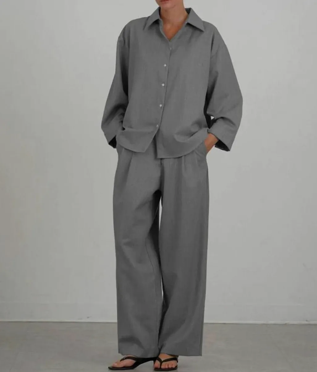 Conjunto de 2 piezas para mujer, blusa de manga larga, cintura alta, pantalones anchos, para mujer