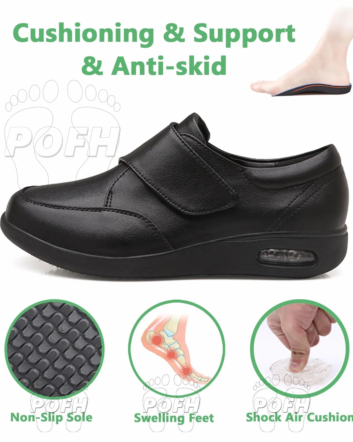 Zapatos ortopédicos para caminar de cuero PU transpirables para mujer y hombre diabéticos