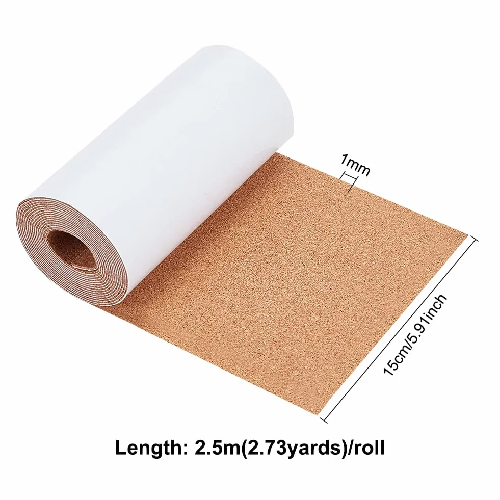 BENECREAT Rollo de corcho autoadhesivo 2,5 m x 15 cm 1 mm de grosor para decoración de pared