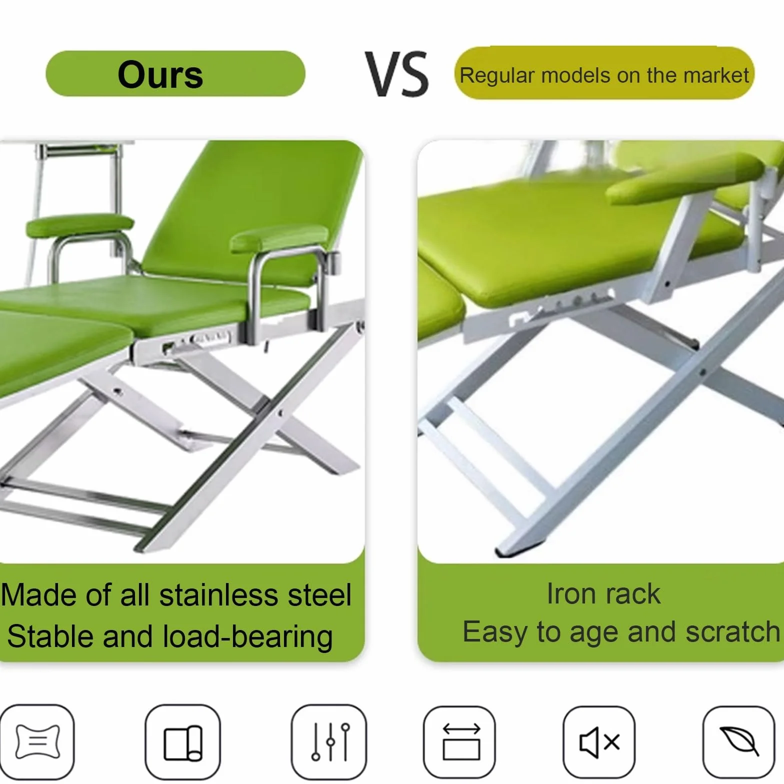 Sillón Dental Ajustable con Luz LED Portátil 220V Cuero PU Rojo