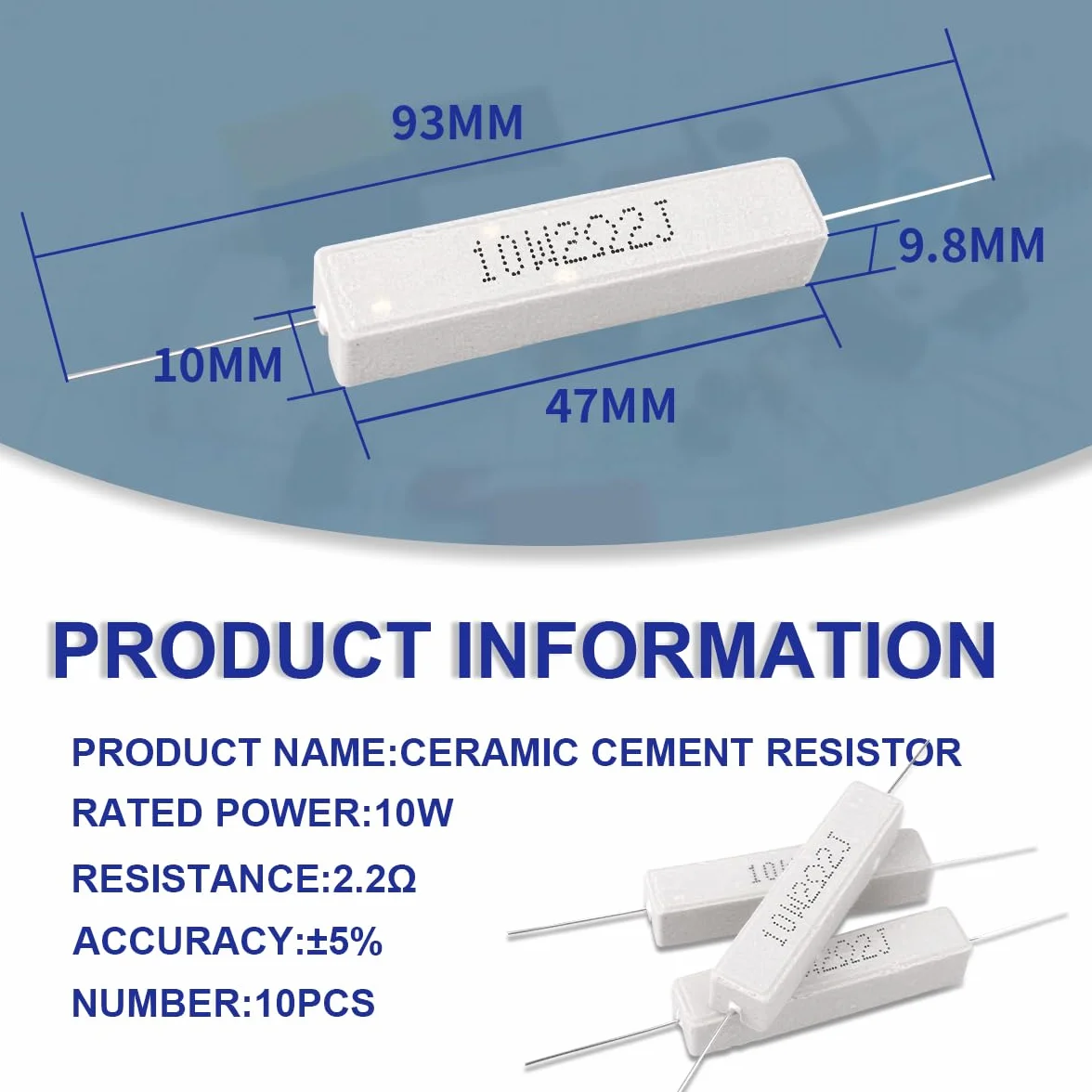 10 Pcs 10W 5% Tolerancia 2.2 Ohm Resistencia de Cemento Cerámico para Proyectos de Bricolaje