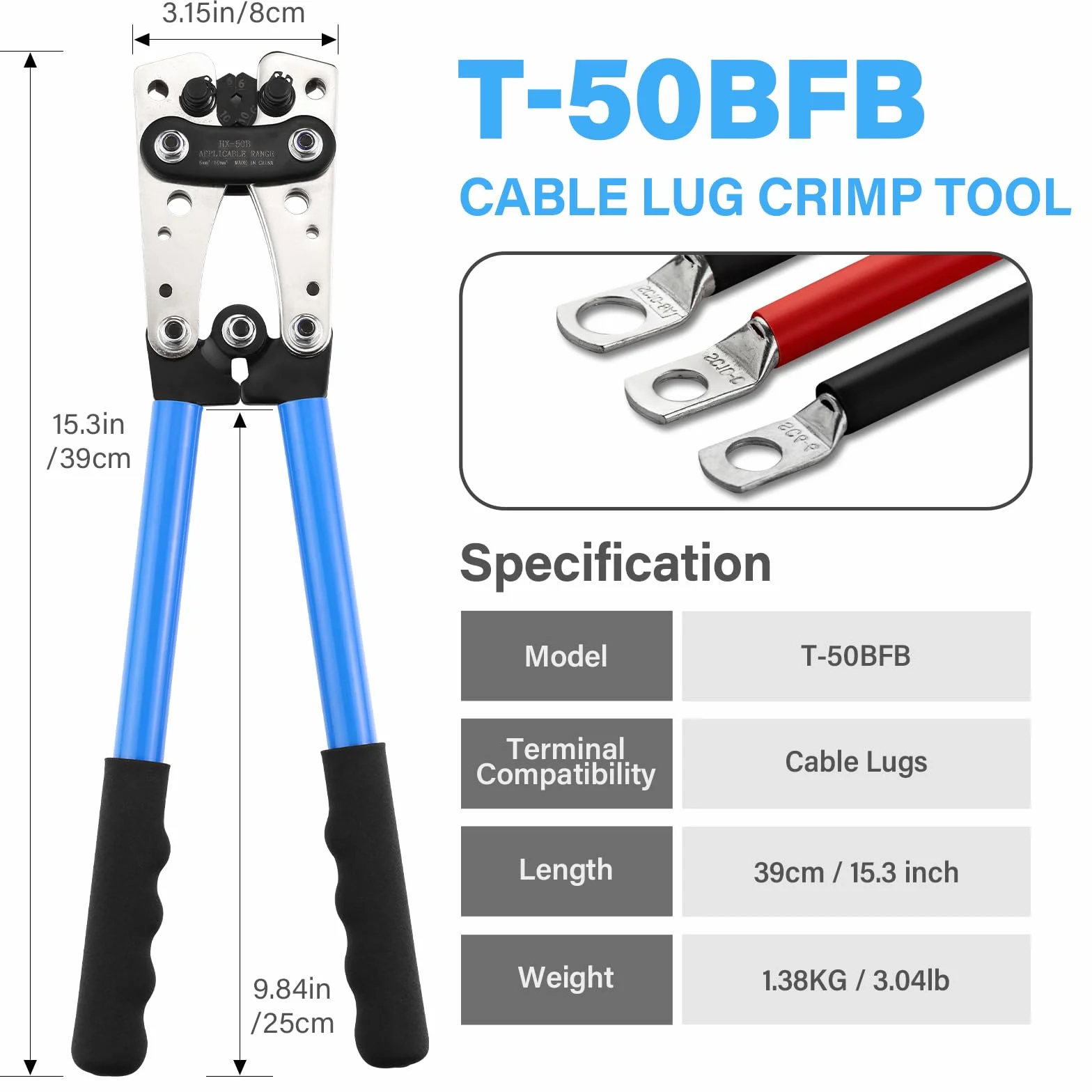 TEENO Alicates de Crimpado para Cables AWG10-1/0 6-50 mm² con Bolsa Portátil