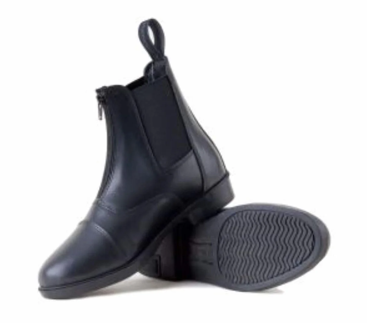 Rhinegold Childs Young Rider Boston Zip Front LEATHER PADDOCK BOOTS - Durable, Non-Slip Yard Boots for Horse Riding - Unisex Equestrian Ankle Boots, Black or Brown