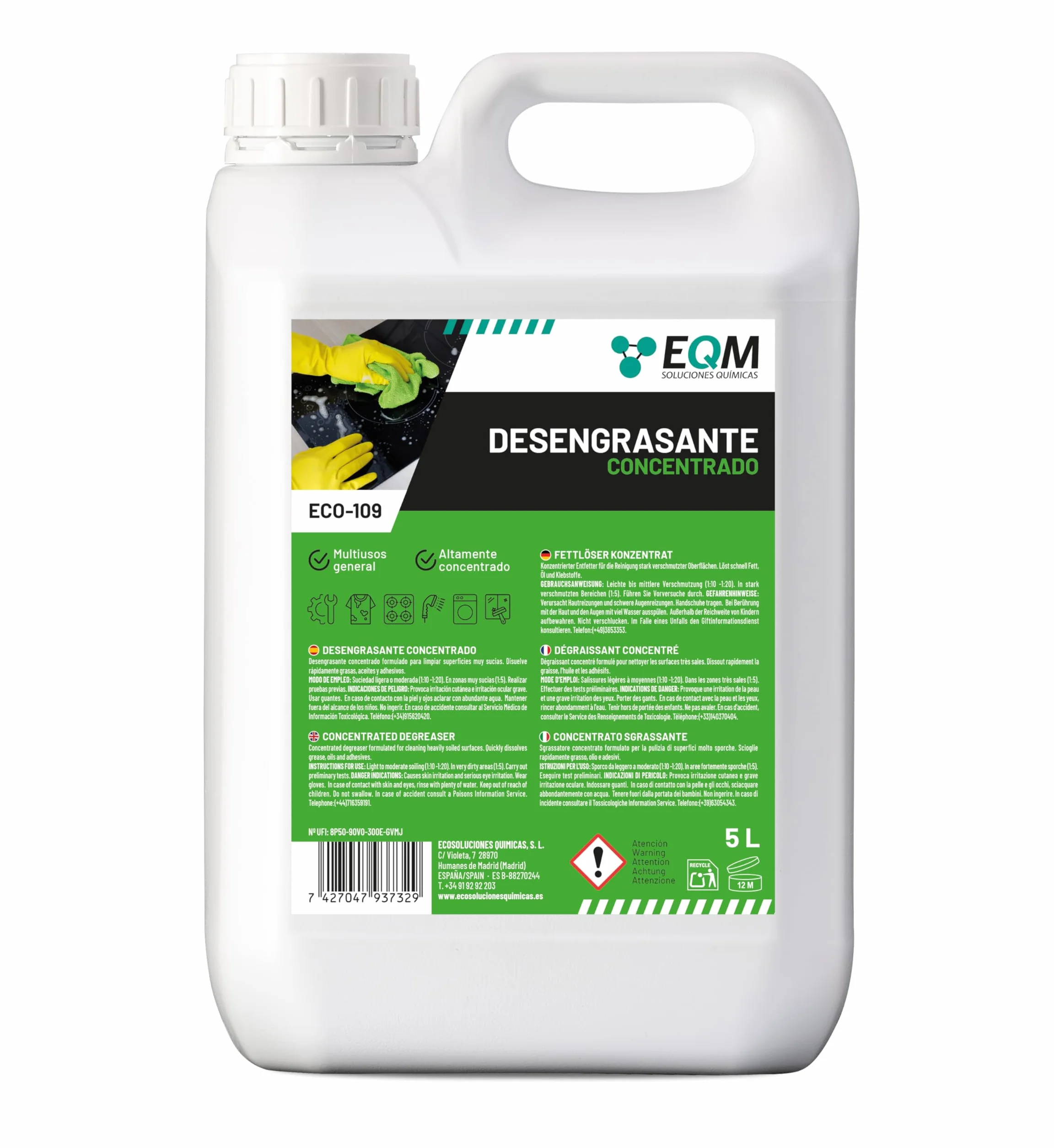 EQM ECO-109 Desengrasante Concentrado 5L Quitagrasas Alta Eficacia