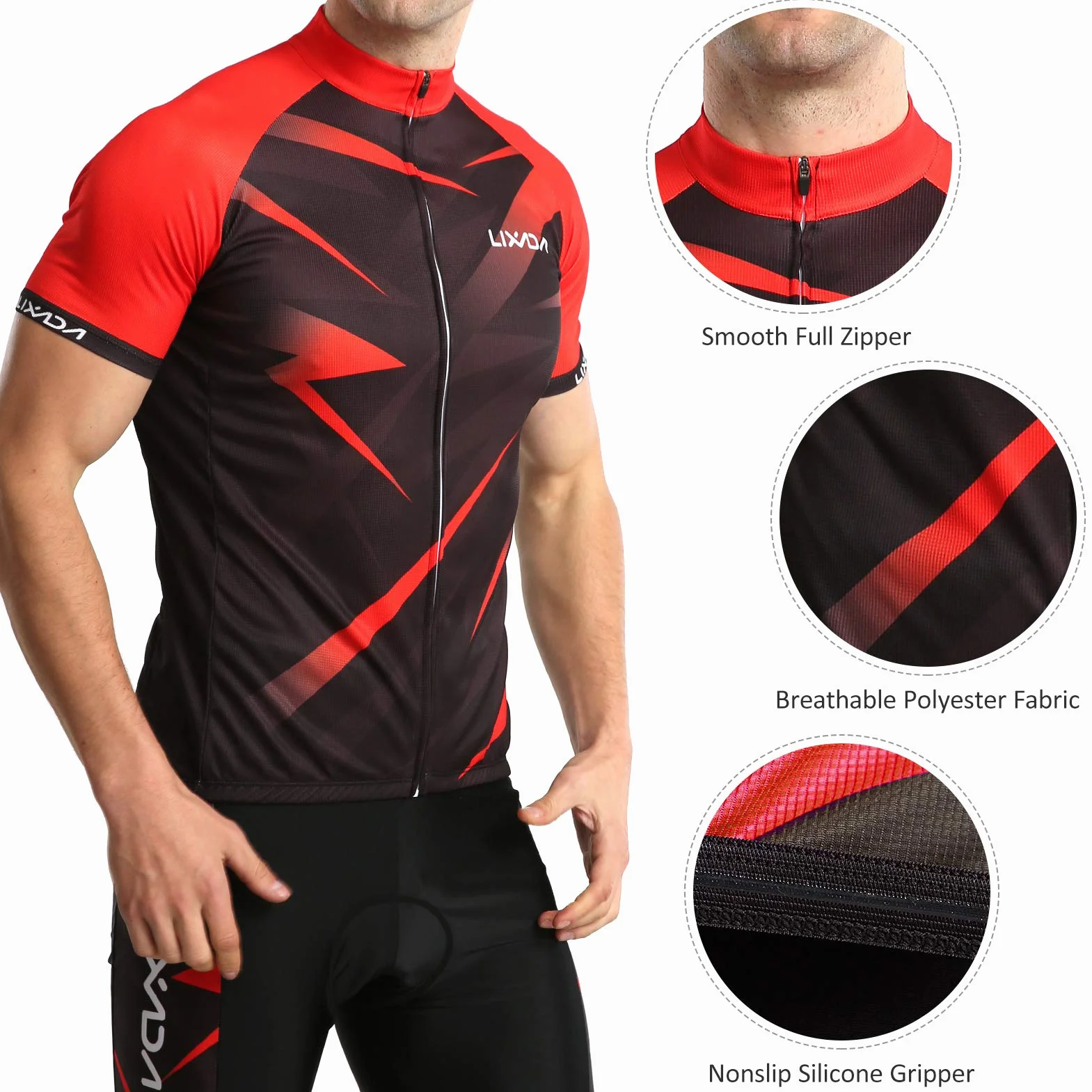 Lixada - Camiseta de ciclismo de manga corta para hombre, transpirable, manga corta, acolchada, para ciclismo, deportes al aire libre