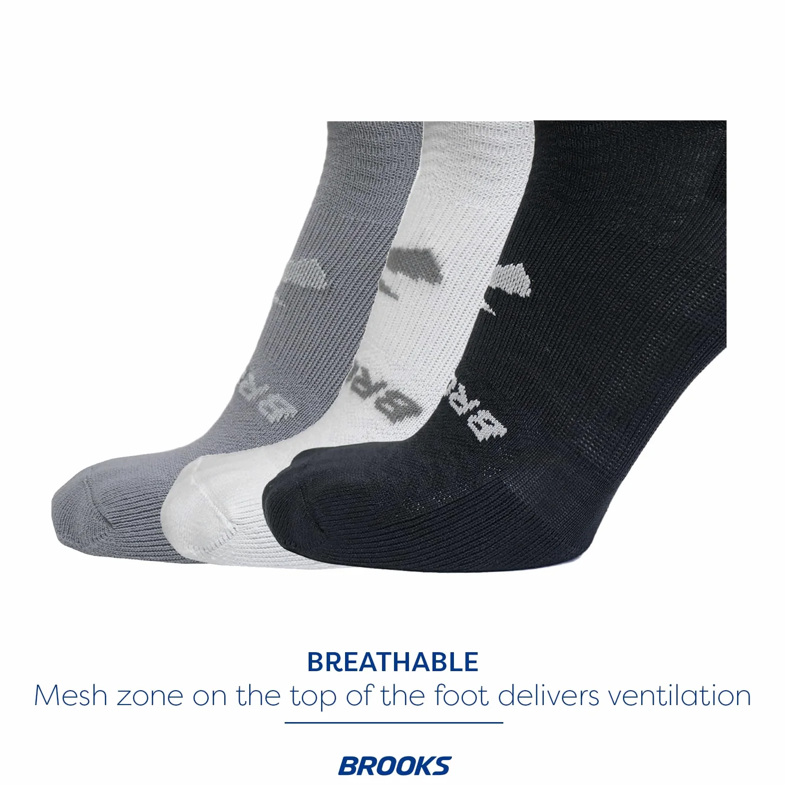 Brooks - Calcetines invisibles, Asfalto/Blanco/Negro, 6 pares, Asfalto/Blanco/Negro, 9-11.5