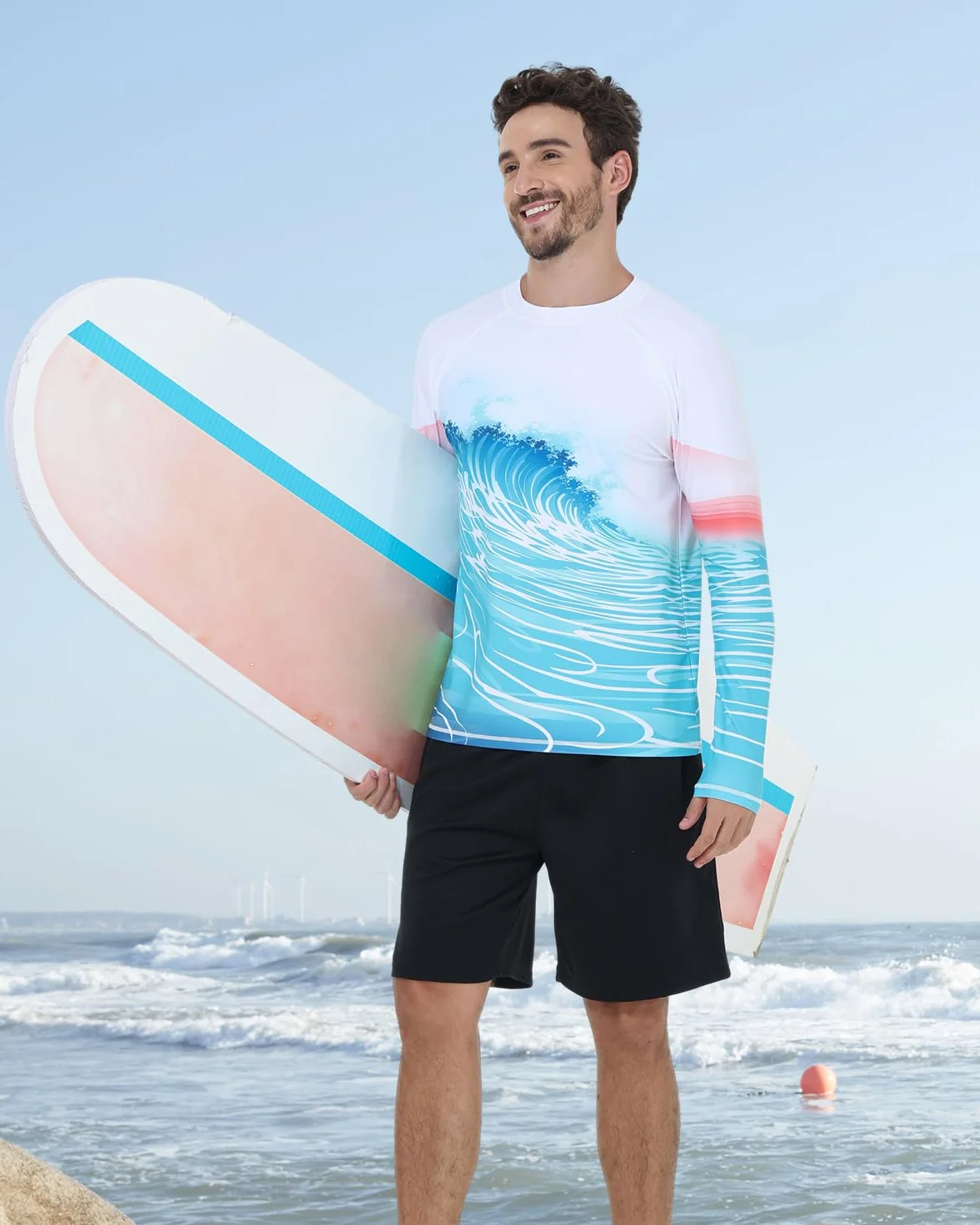 VAYAGER Camisetas de baño para Hombre UPF 50+ Rash Guard Manga Larga Protección UV Pesca