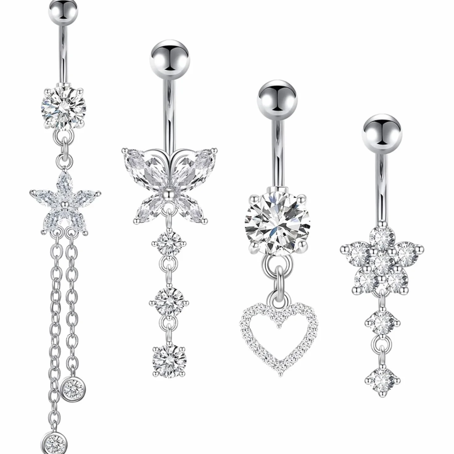 Piercing Ombligo para Mujer, 4 Piezas Anillos para el Ombligo 14G Chapado Barras de Vientre Piercing Ombligo Acero para Mujeres Niñas