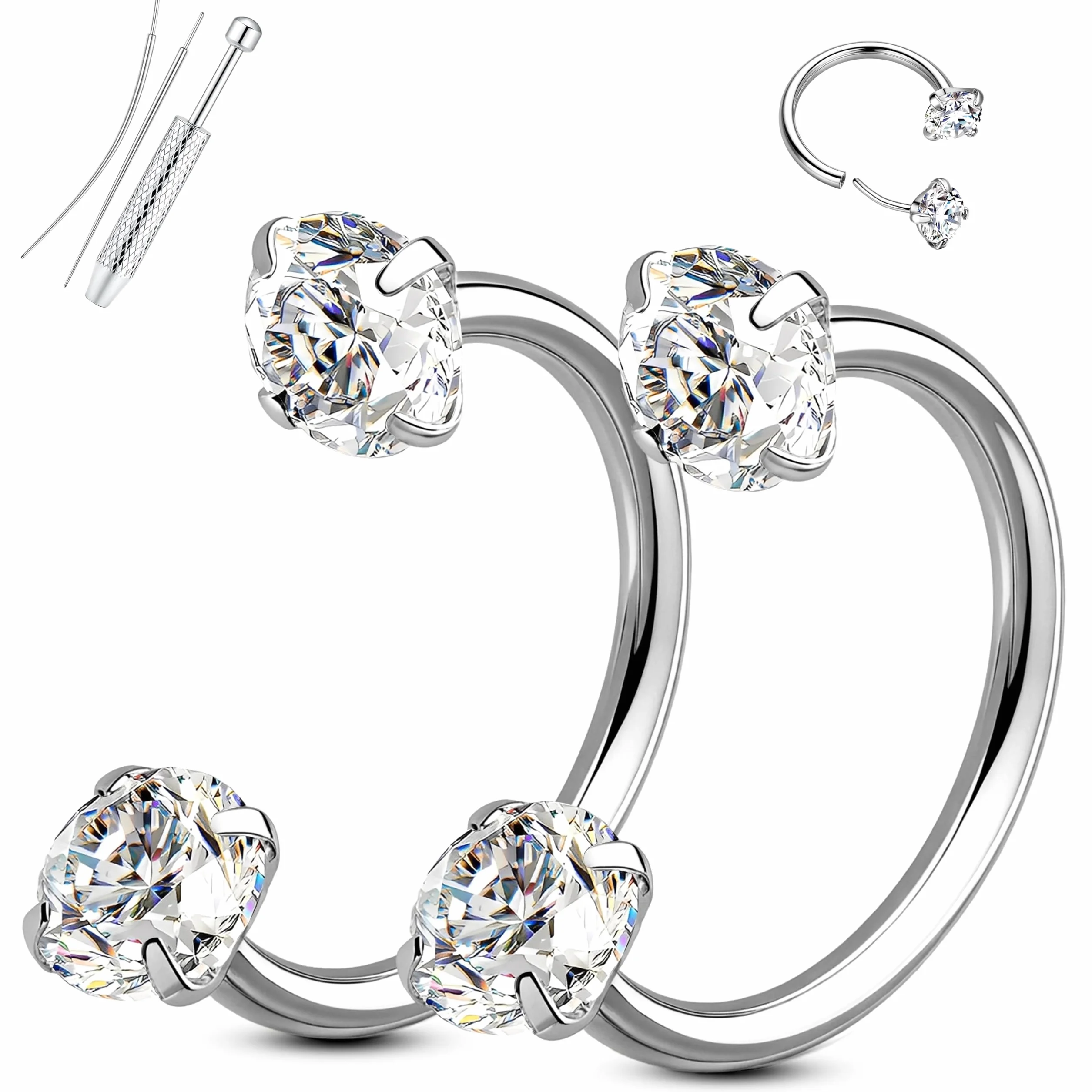 MILACOLATO 18G 20G Piercing Nariz Acero Quirurgico Septum Piercing de Nariz Herradura Oro Plata Circonita Cúbica Push-in Sin Rosca Helix Daith Tragus Labret Labio 6mm/8mm