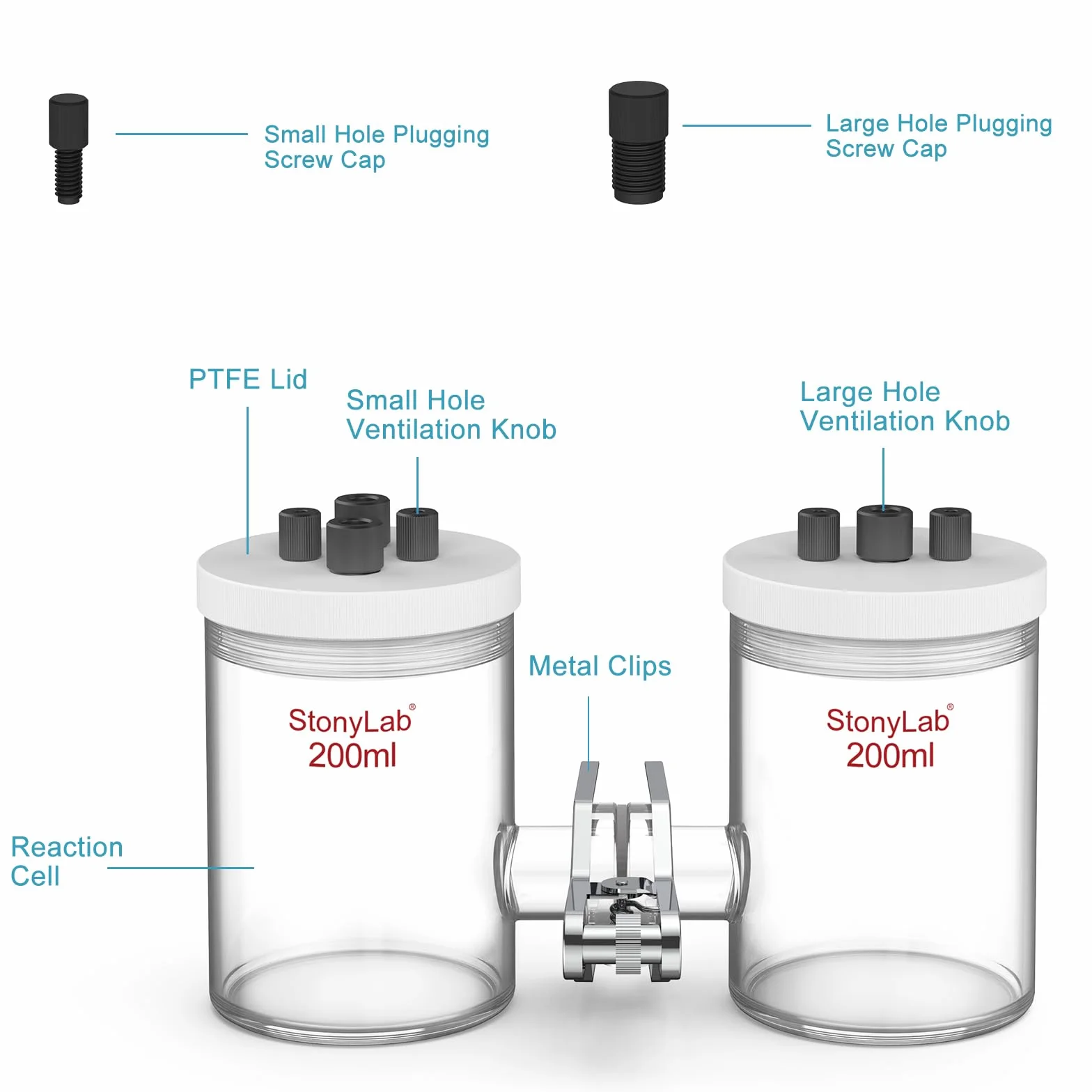 Celdas Electrolíticas Tipo-H de Vidrio Borosilicato 200 ml