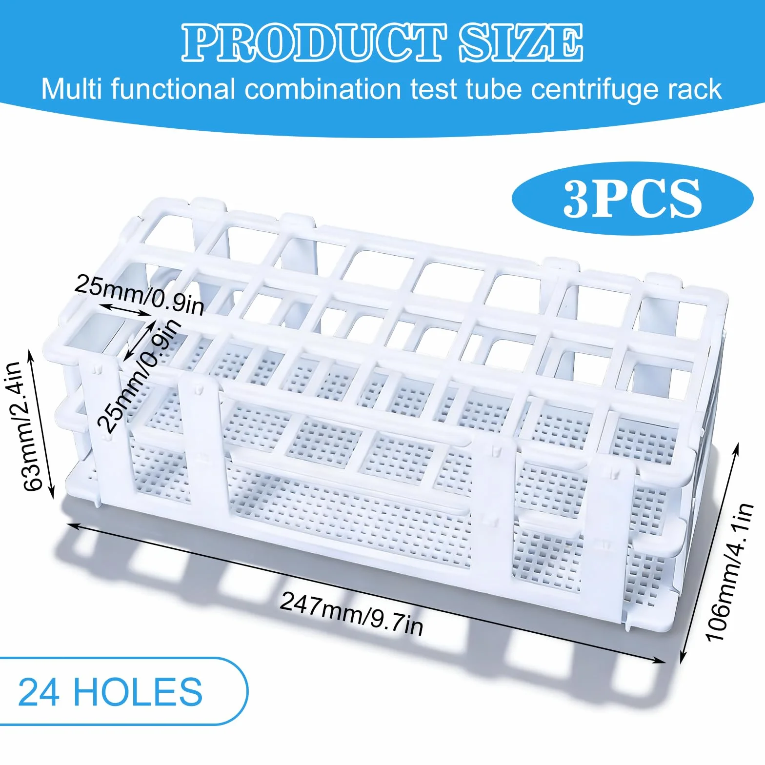 Soportes de tubos de ensayo de laboratorio 25 mm 24 agujeros plástico blanco rack