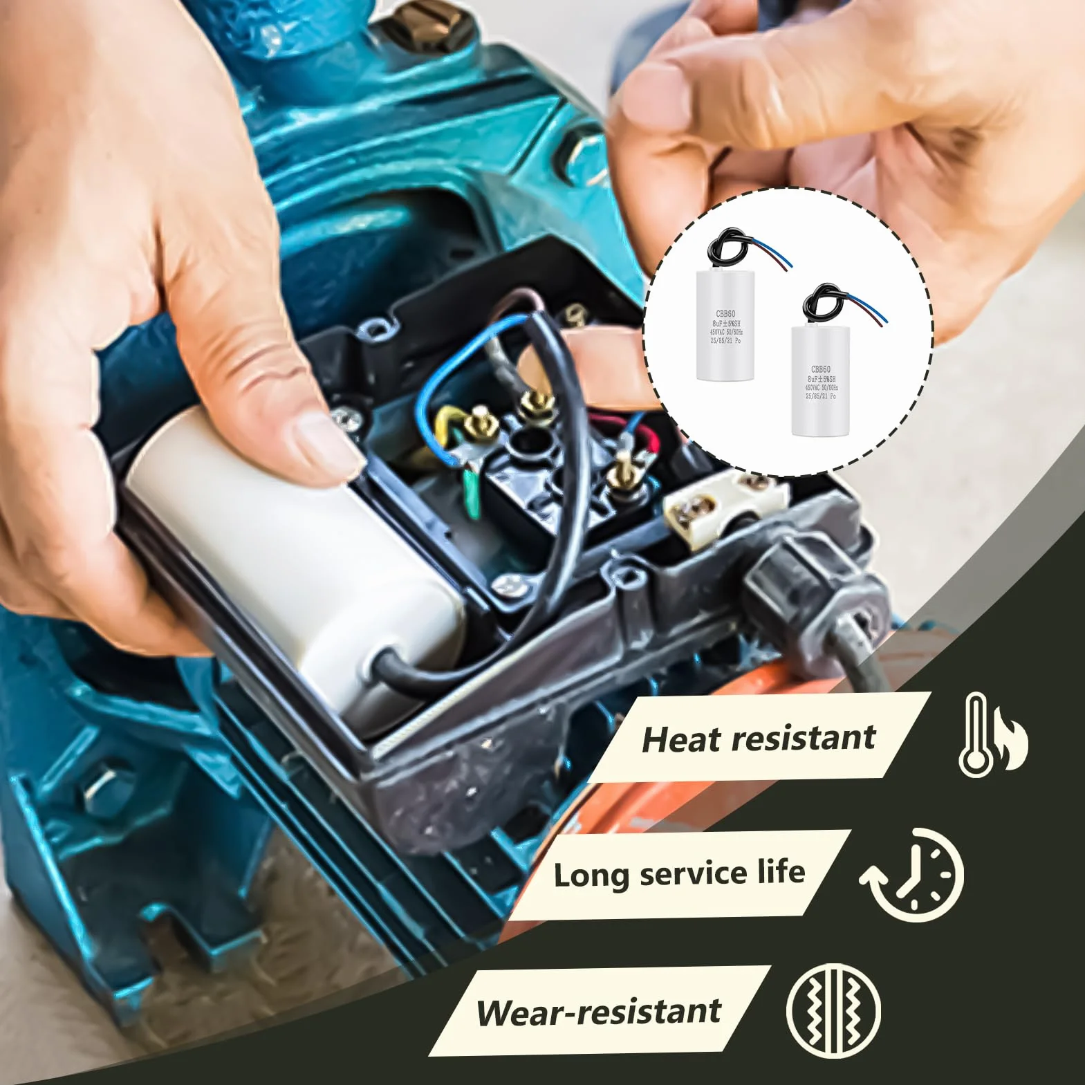 CBB60 450v 8uf 50/60HZ Condensador de Arranque para Compresores Lavadoras
