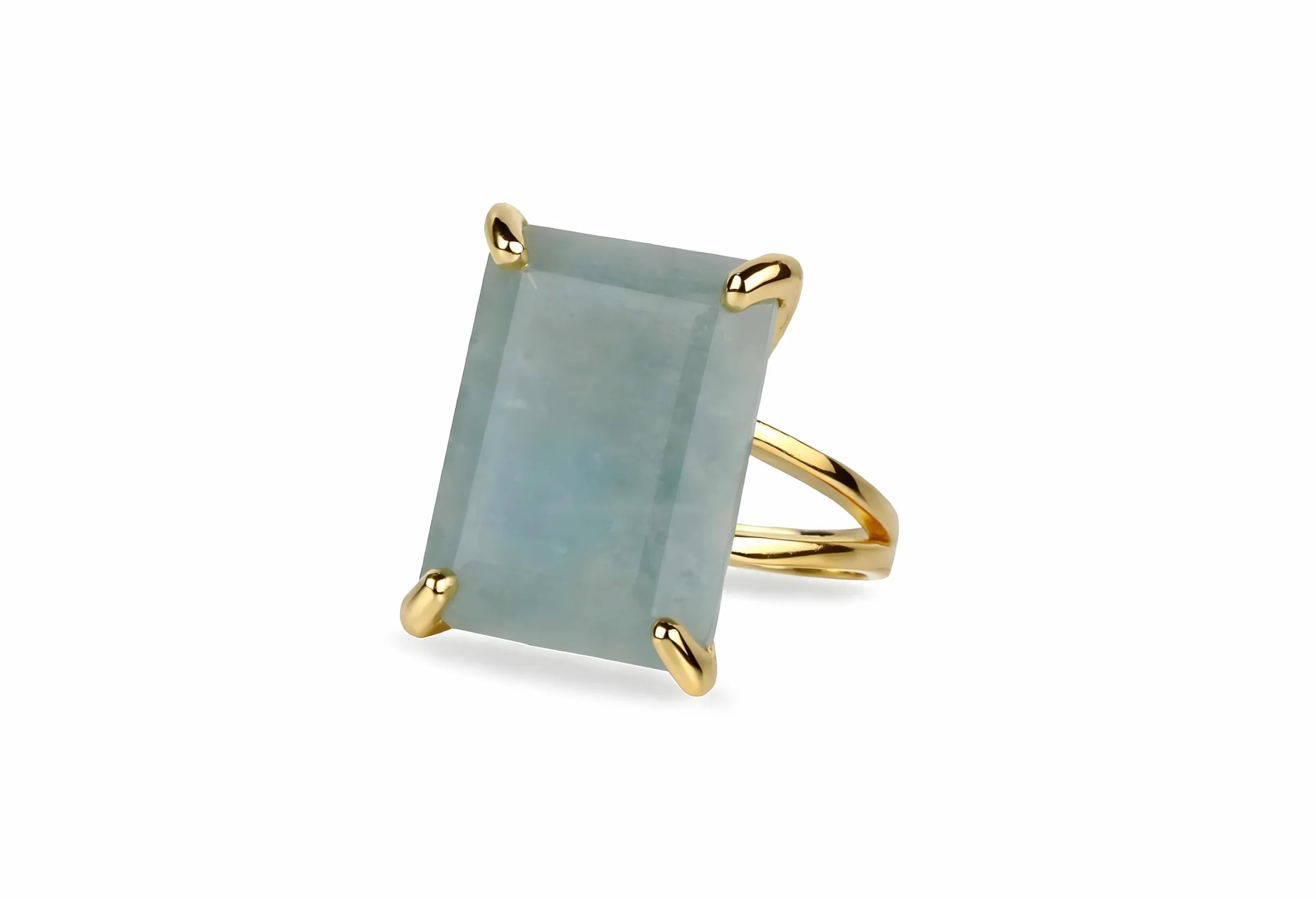 Anillo Grande de Aguamarina - Anillos de Oro de 14k Hechos a Mano para Mujeres - Anillos de Moda, Joyas de Declaración y Regalo para Damas