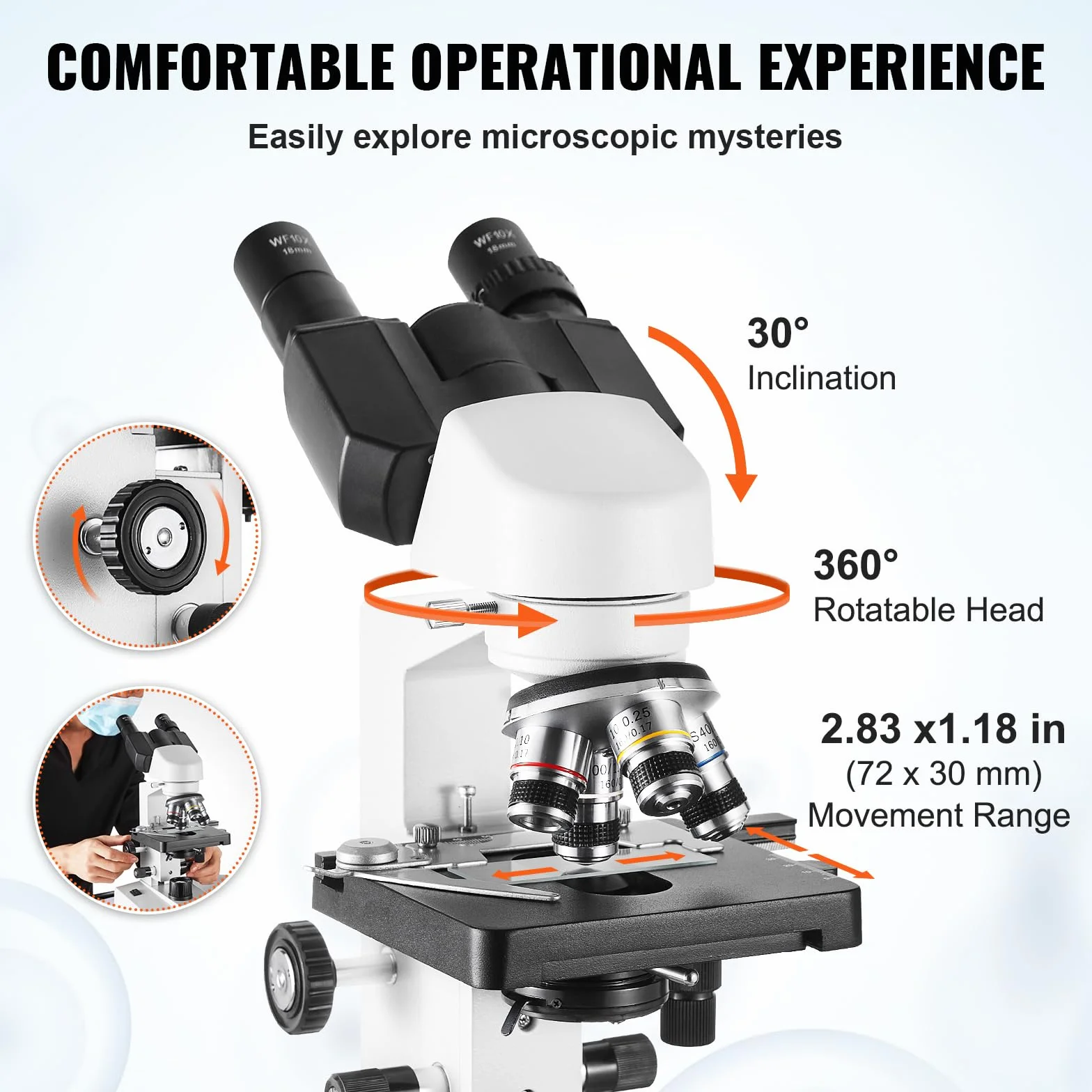 VEVOR Microscopio Compuesto Binocular 40X-2500X 6 Configuraciones Biológico Enfoque Grueso y Fino Etapa 2 Capas