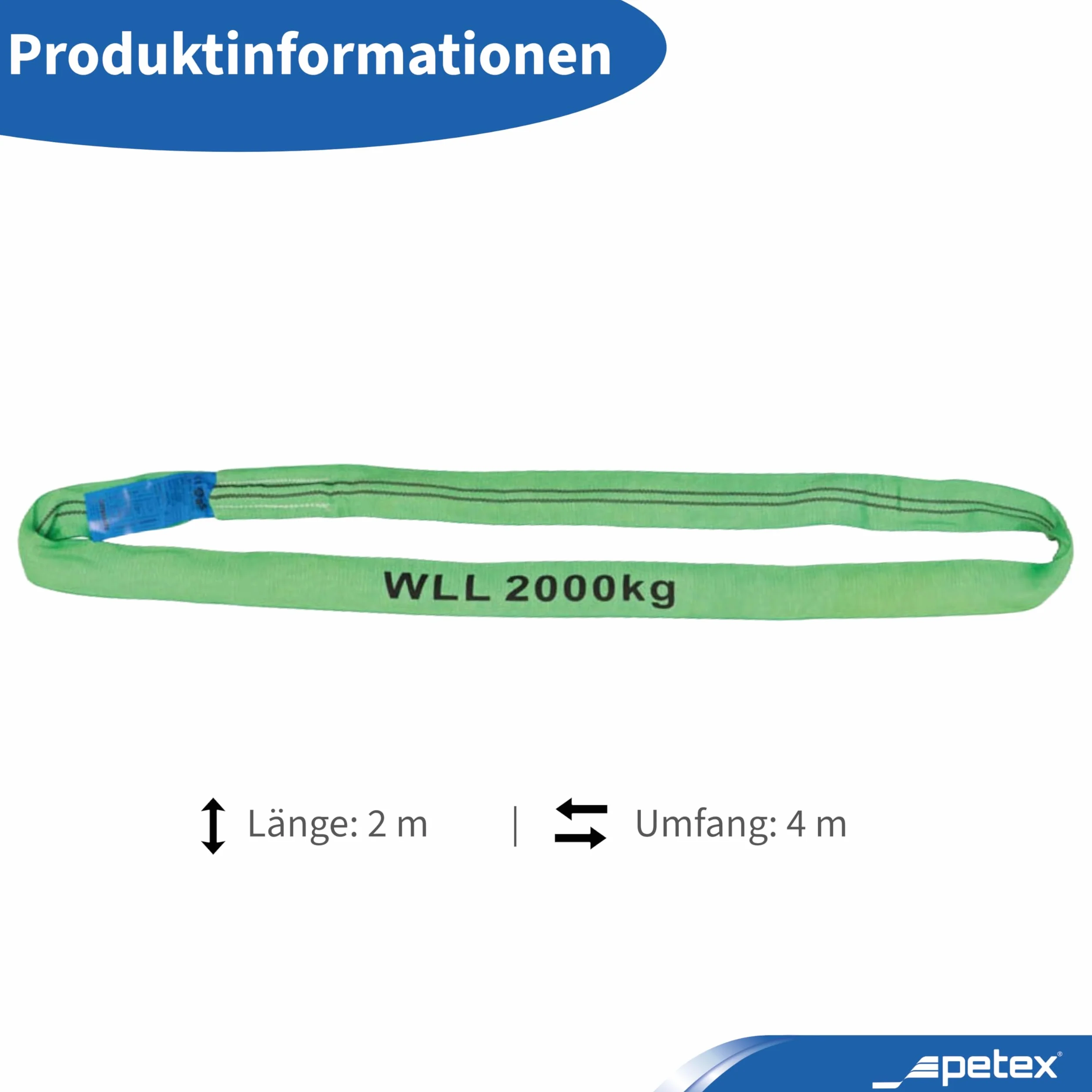PETEX WLL Eslinga redonda 2000 kg 2 m 4 m DIN EN 1492-2 verde