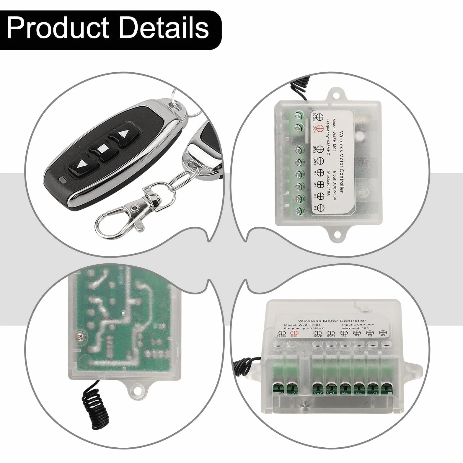 Mando a distancia para interruptor de control de actuadores lineales, compatible con motores de 8-36 V CC, 10 A, RF inalámbrico
