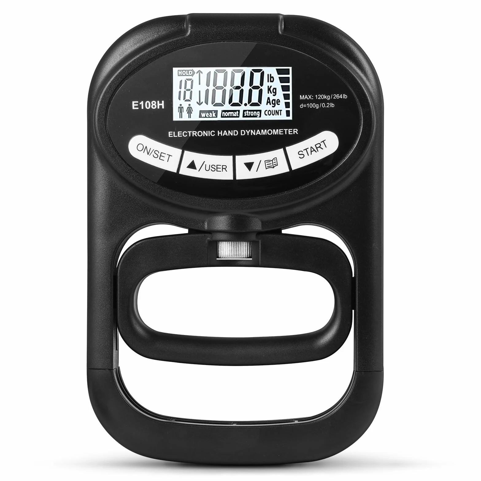 Dinamómetro de Mano Digital 265 lb 120 kg Entrenador de Fuerza de Agarre OSDUE